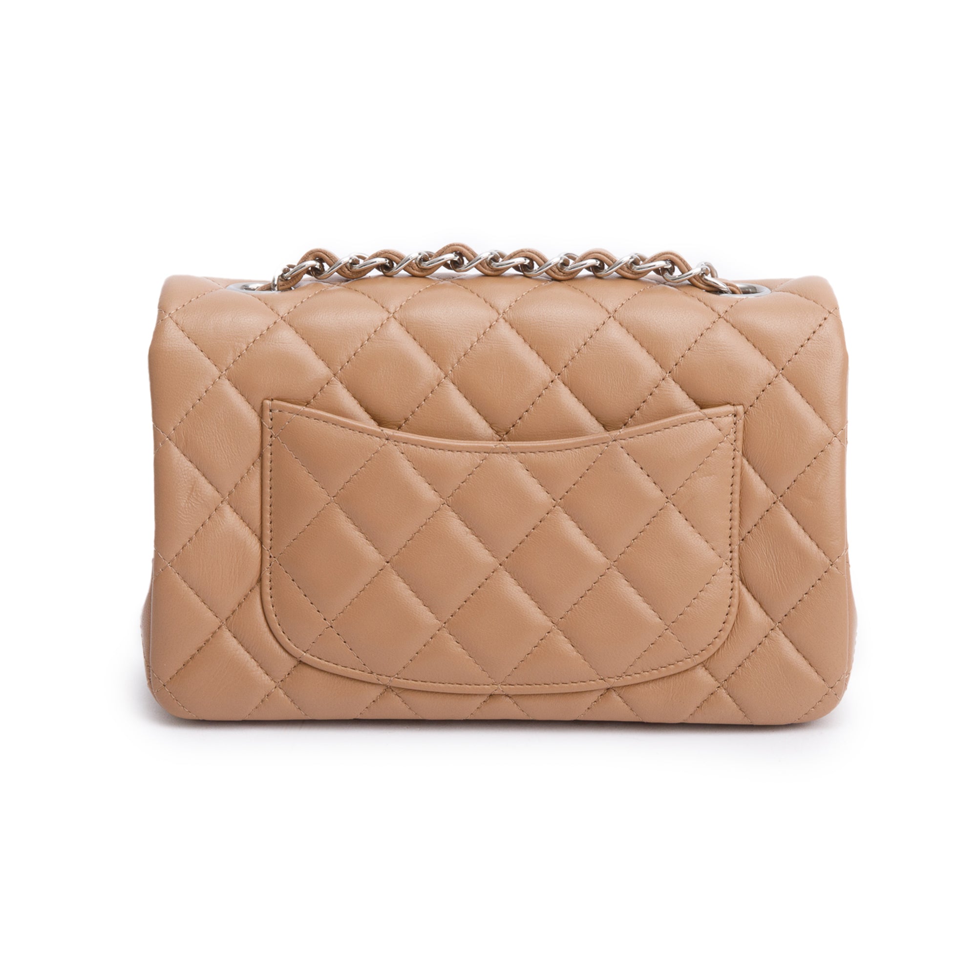 Chanel Beige Quilted Lambskin Leather Classic Mini Rectangular Flap Bag w/ Box
