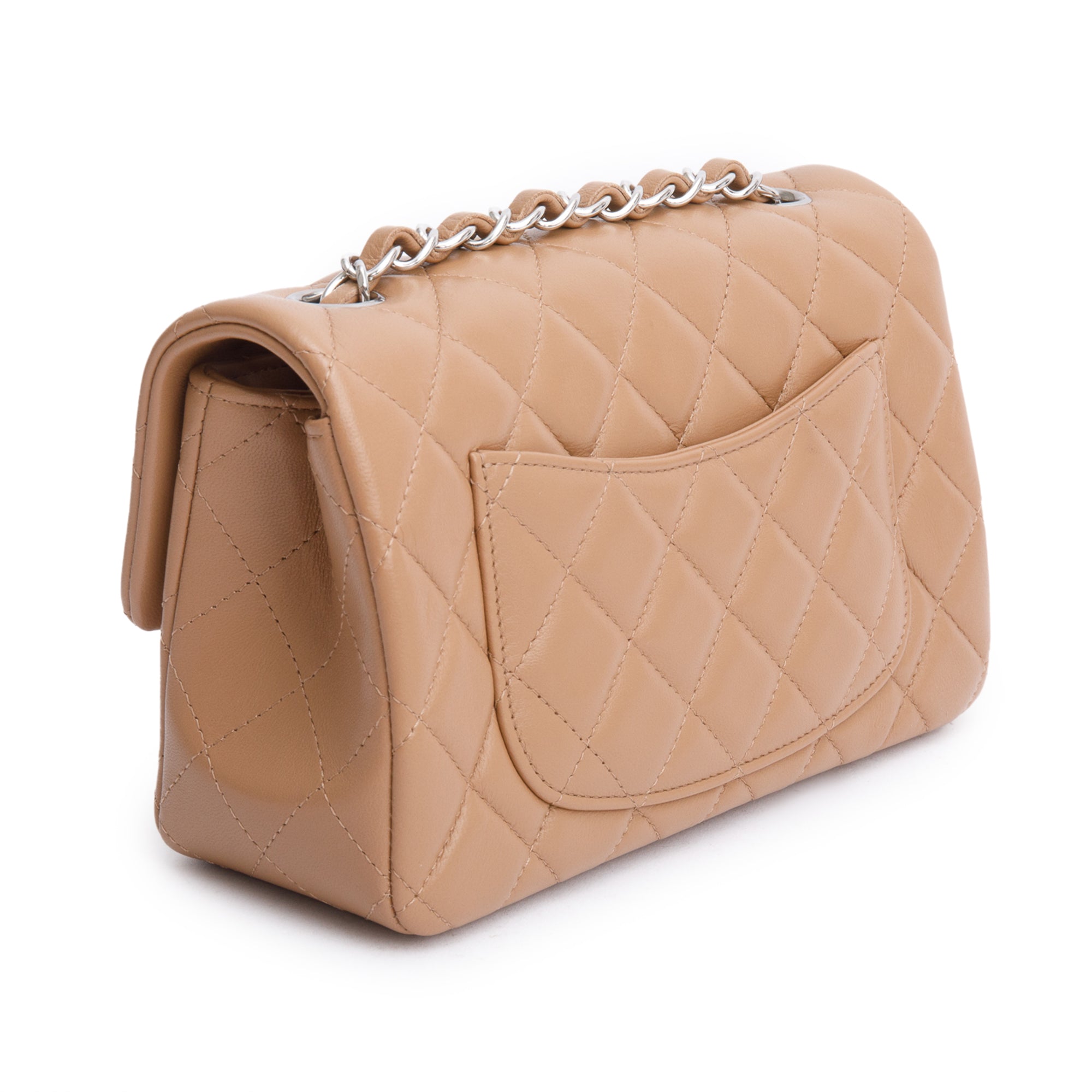 Chanel Beige Quilted Lambskin Leather Classic Mini Rectangular Flap Bag w/ Box