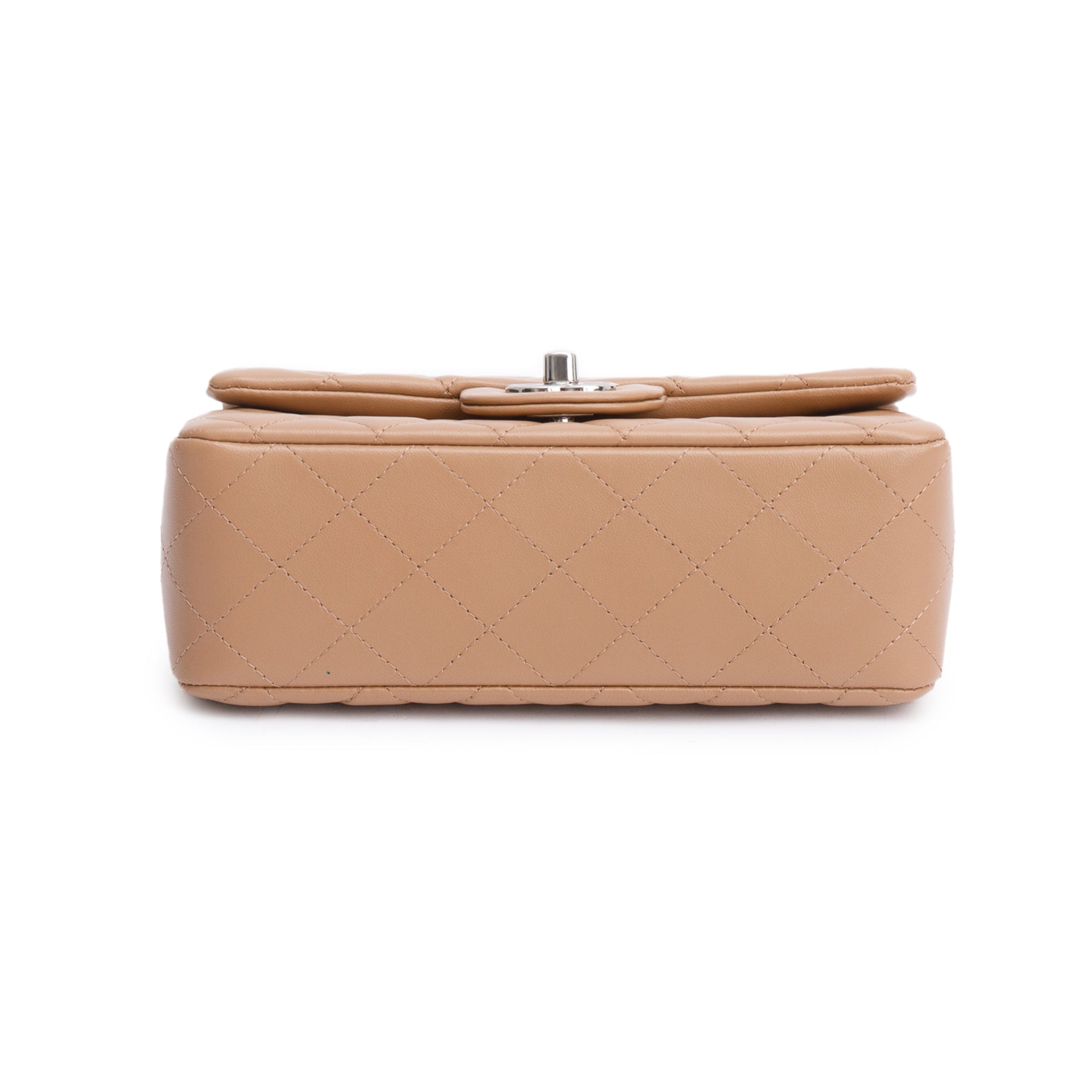 Chanel Beige Quilted Lambskin Leather Classic Mini Rectangular Flap Bag w/ Box