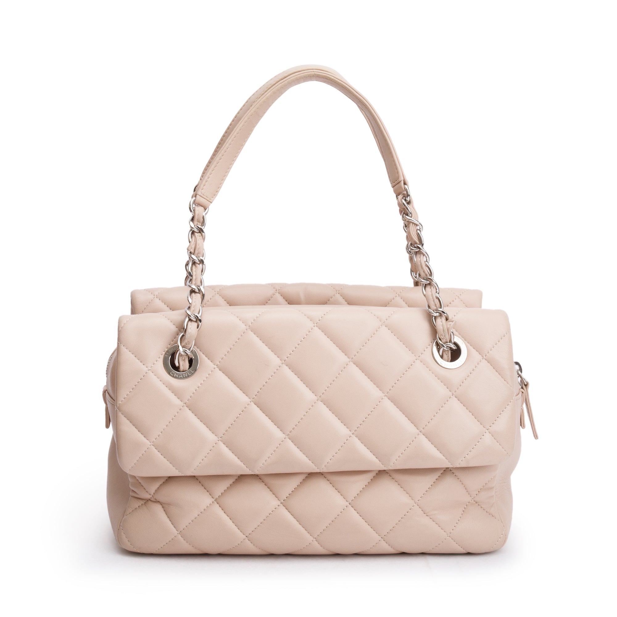 Chanel Beige Quilted Lambskin Leather Double Sided Flap Zip Shoulder Bag
