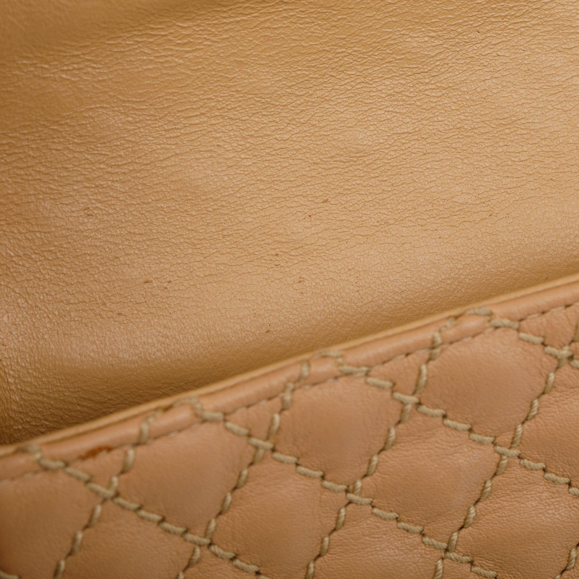 Chanel Beige Quilted Lambskin Leather Mini Flap Key Ring Bag Charm w/ Box