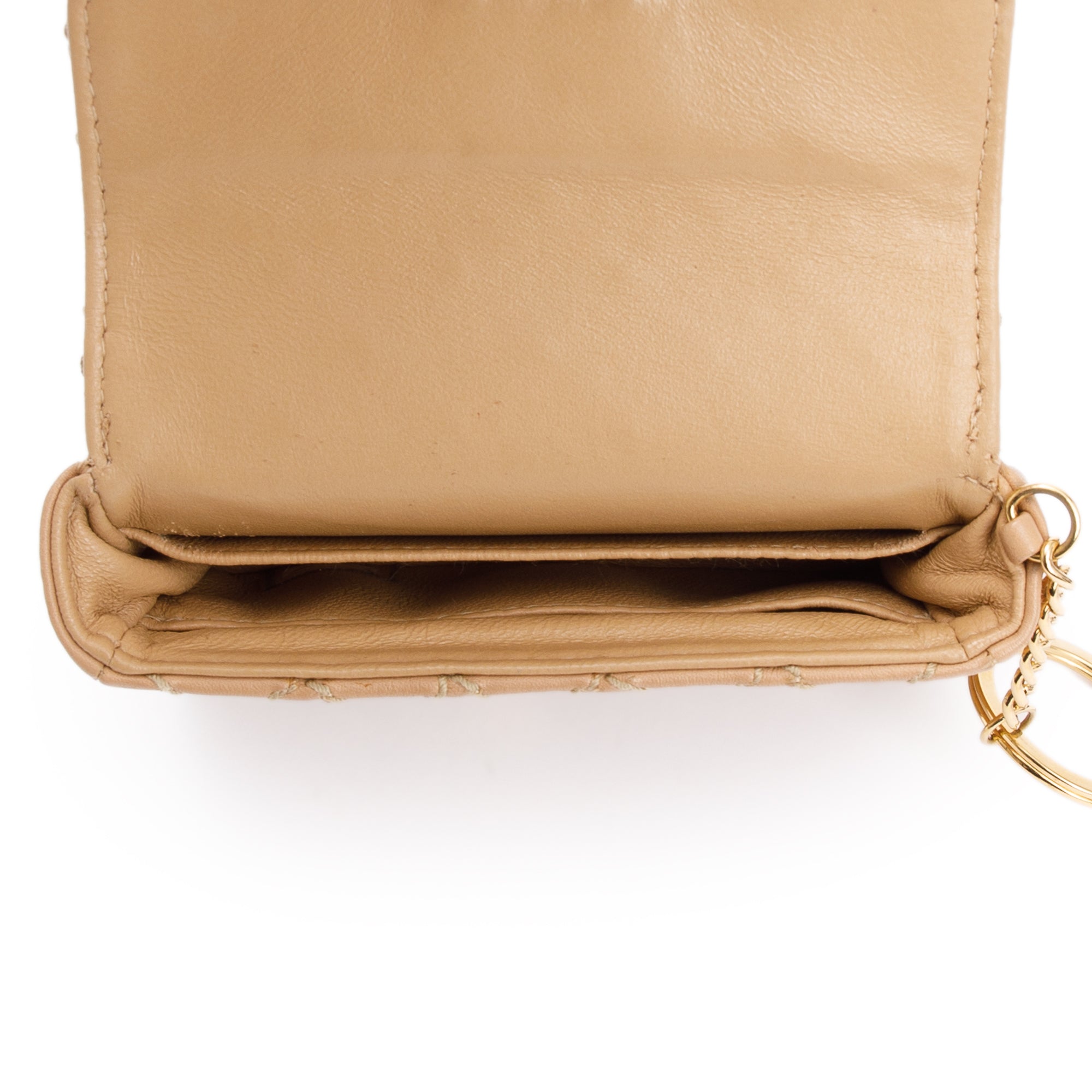 Chanel Beige Quilted Lambskin Leather Mini Flap Key Ring Bag Charm w/ Box