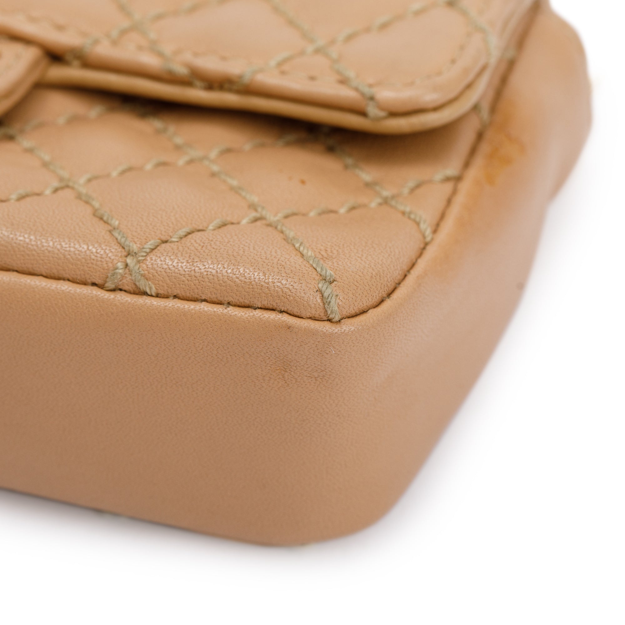 Chanel Beige Quilted Lambskin Leather Mini Flap Key Ring Bag Charm w/ Box