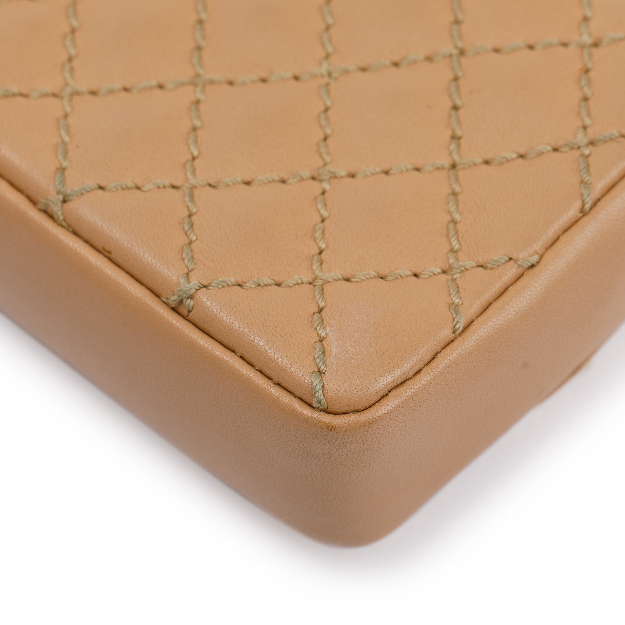 Chanel Beige Quilted Lambskin Leather Mini Flap Key Ring Bag Charm w/ Box