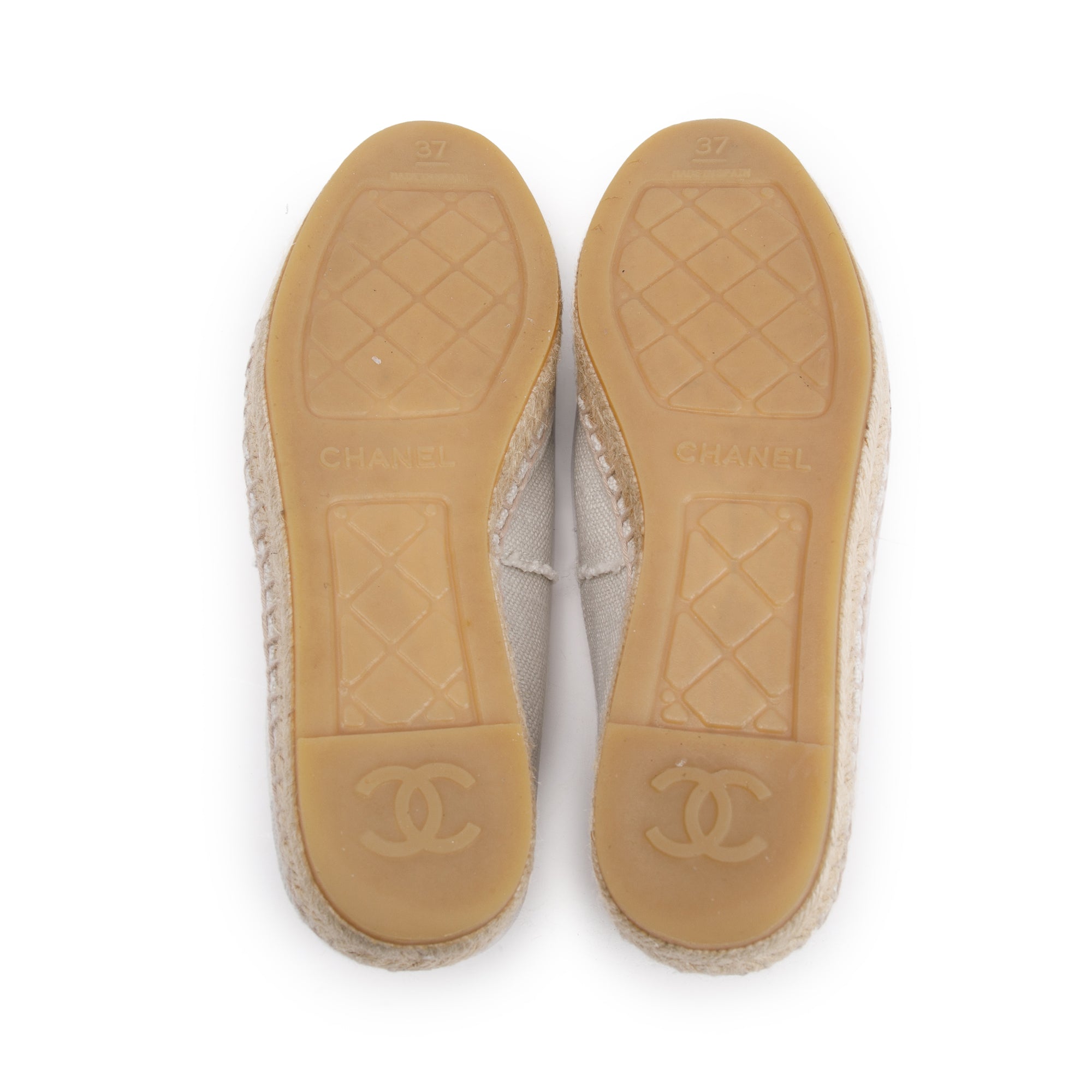 Chanel Beige/Black Canvas Interlocking CC Logo Espadrilles, Size 37 w/ Box