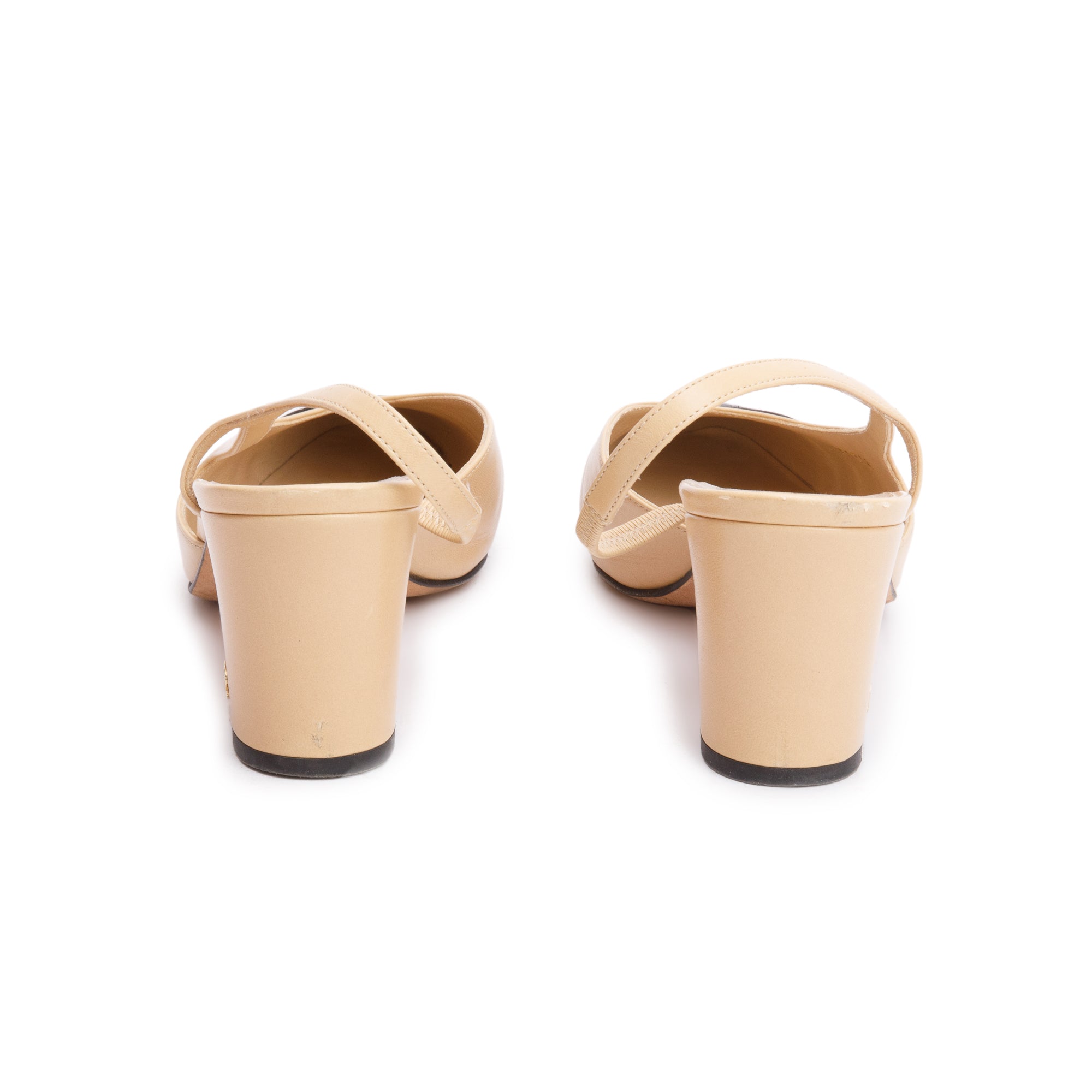 Chanel Beige/Black Lambskin Grosgrain Interlocking CC Logo Sling Back Shoes, Size 39 w/ Box