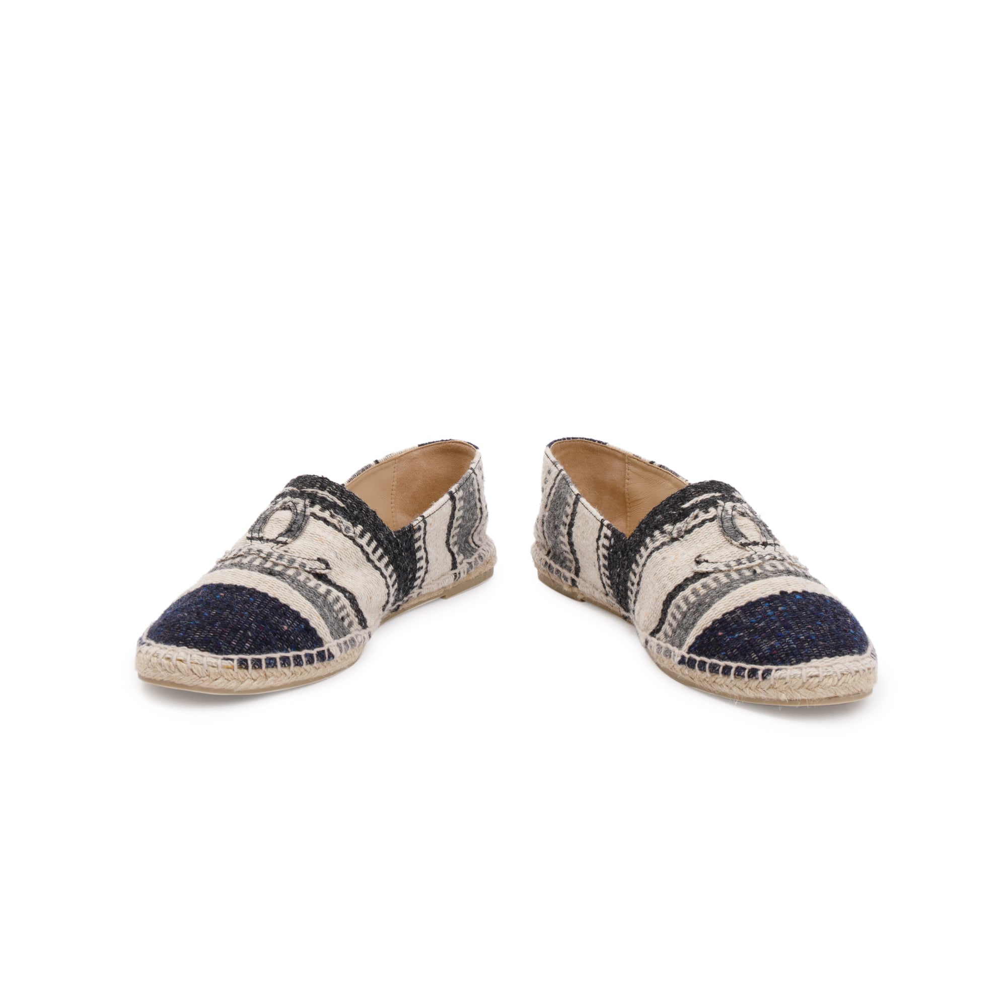 Chanel Beige/Black Wool Tweed Lambskin Espadrilles, Size 43 w/ Box