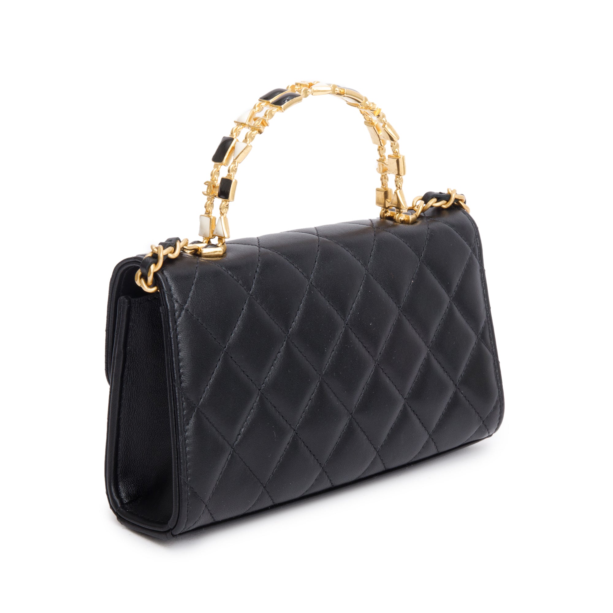 Chanel Black 2023 Lambskin Enamel Top Handle Phone Holder