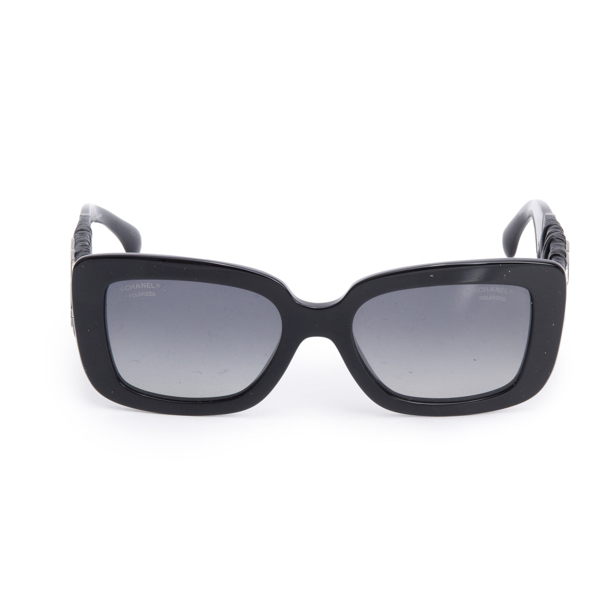 Chanel Black Acetate Calfskin Polarized Square Sunglasses 5473-Q w