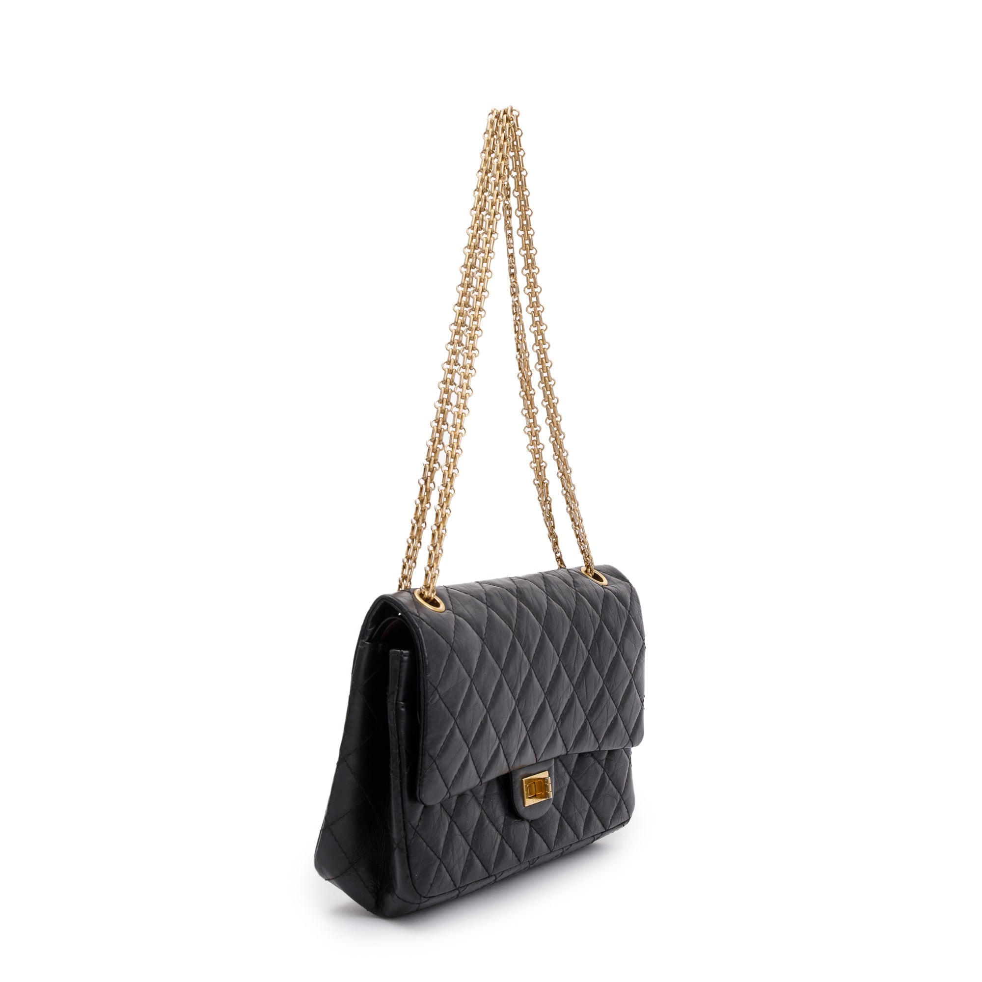 Chanel Black Aged Calfskin Leather 2.55 Reissue 226 Double Flap Bag w/ Box & Authenticity Card