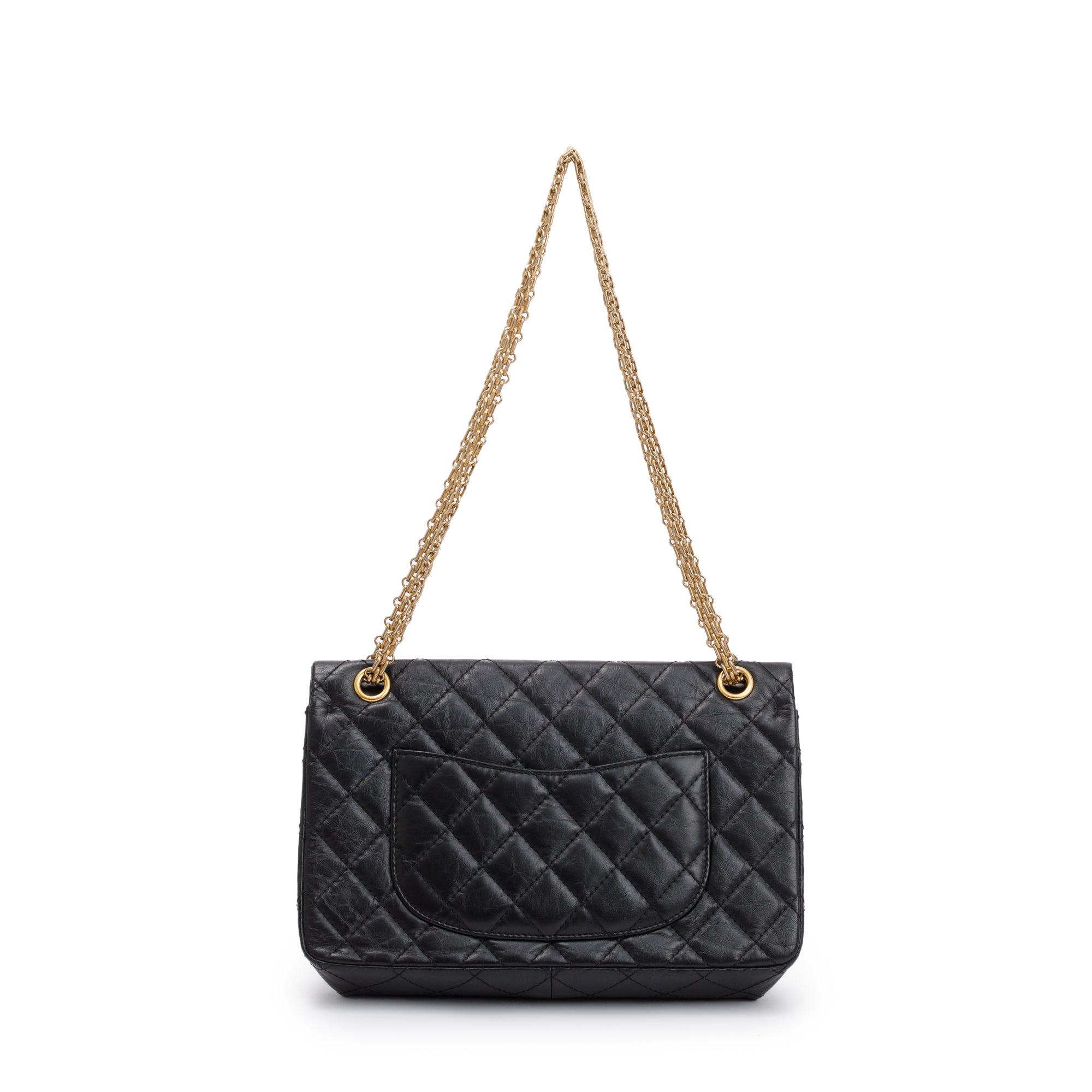 Chanel Black Aged Calfskin Leather 2.55 Reissue 226 Double Flap Bag w/ Box & Authenticity Card