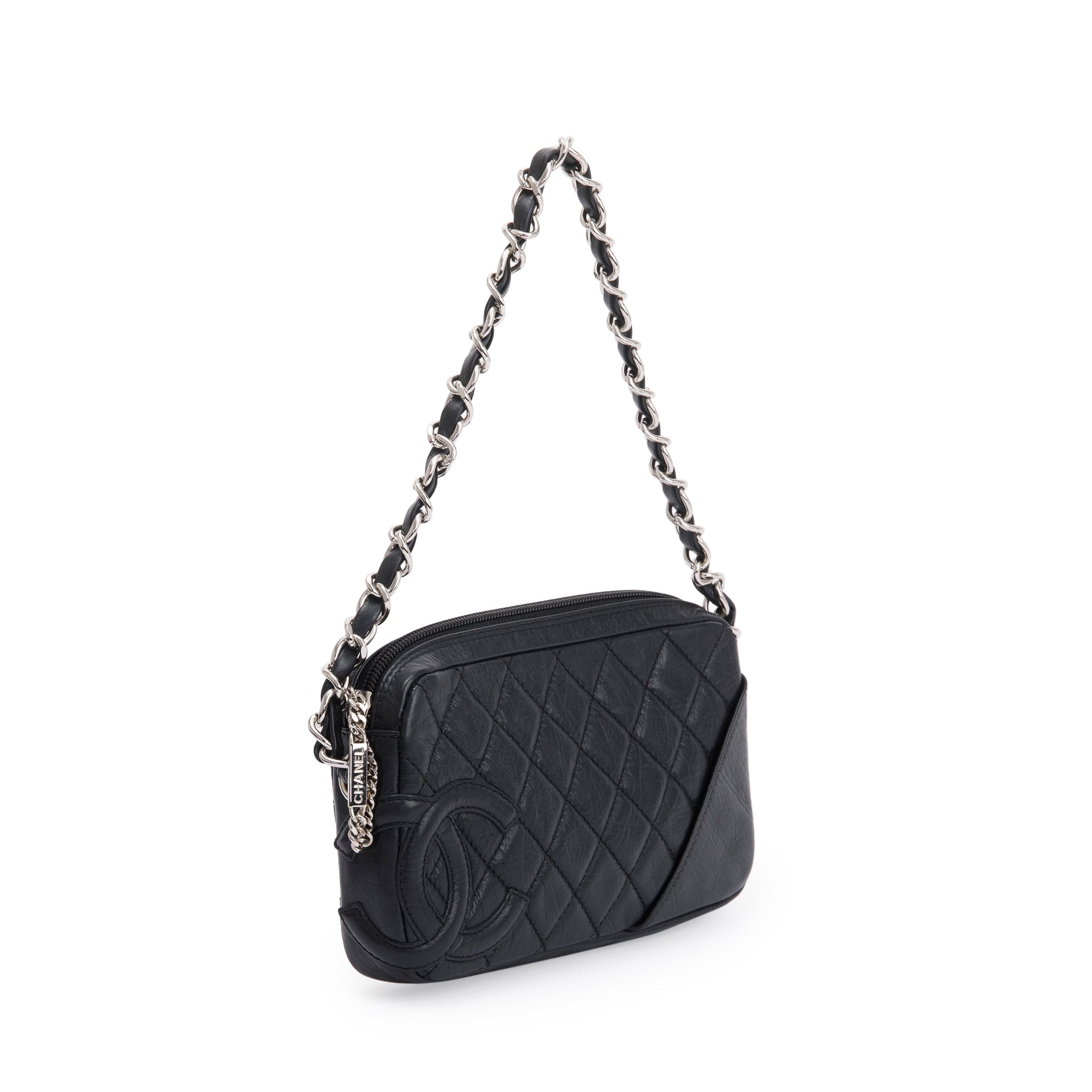 Chanel Black Aged Calfskin Leather Cotton Club Pochette w/ Authenticity Card