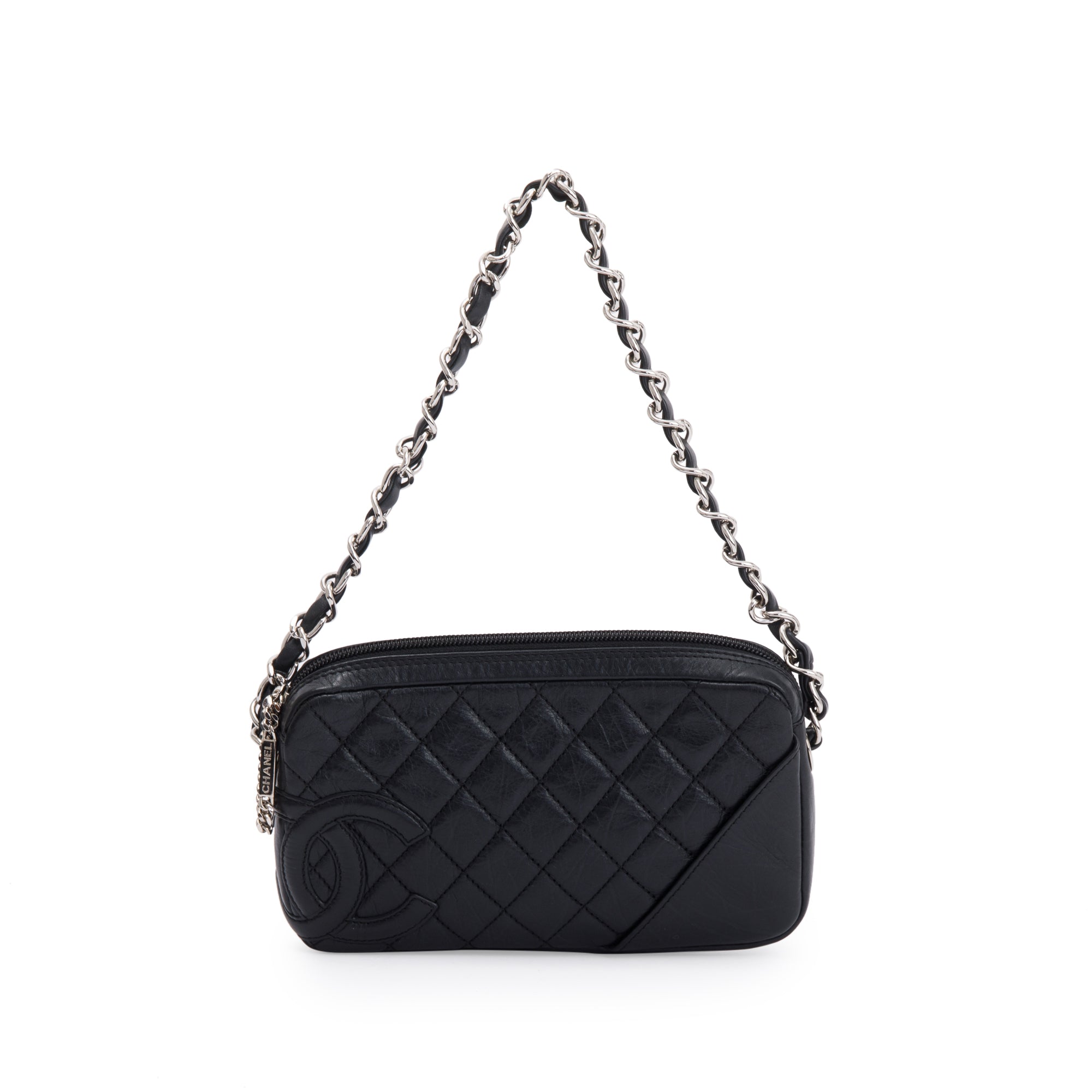 Chanel Black Aged Calfskin Leather Cotton Club Pochette w/ Authenticity Card