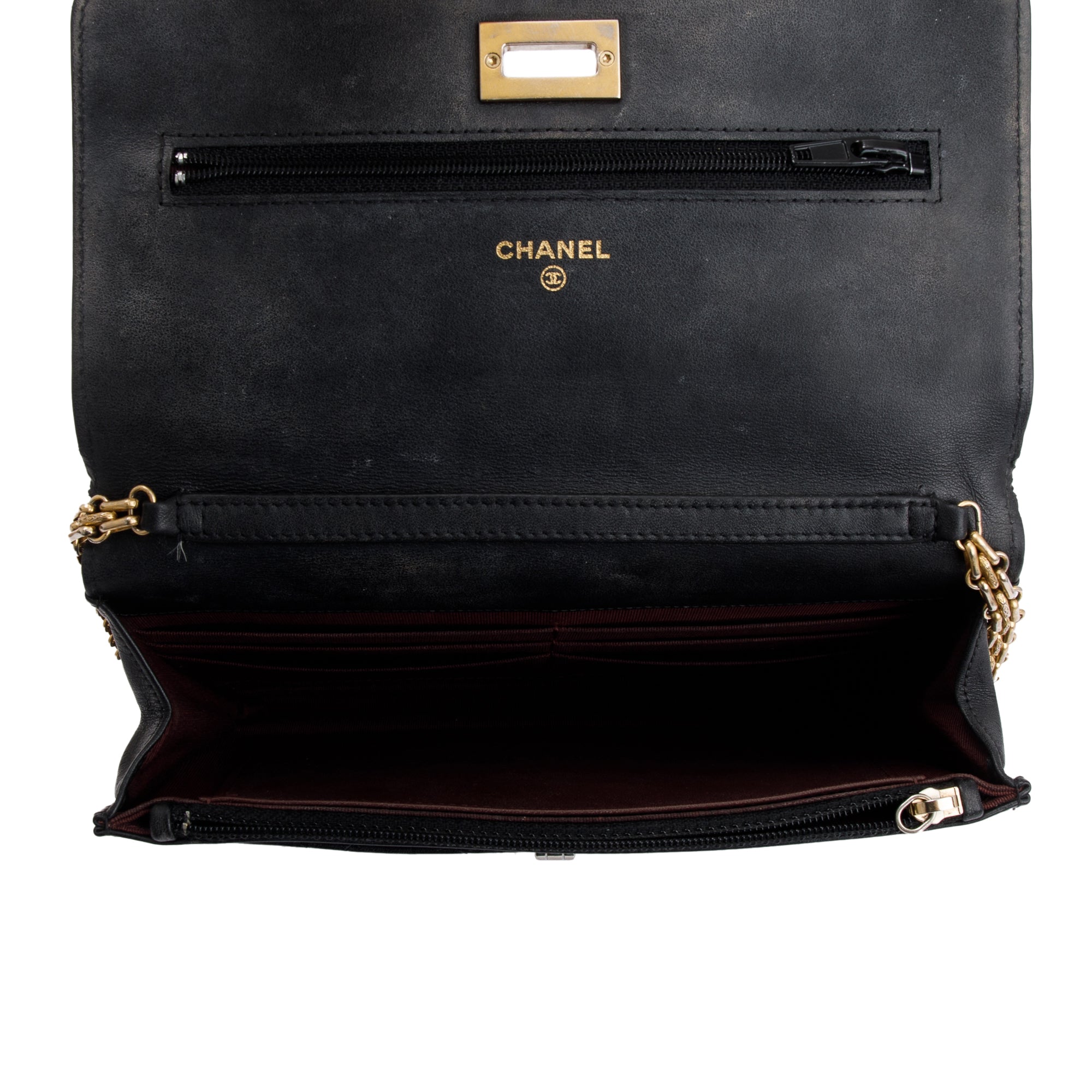 Chanel Black Aged Calfskin Leather Reissue Wallet on Chain w/ Box, Receipt & Authenticity Card