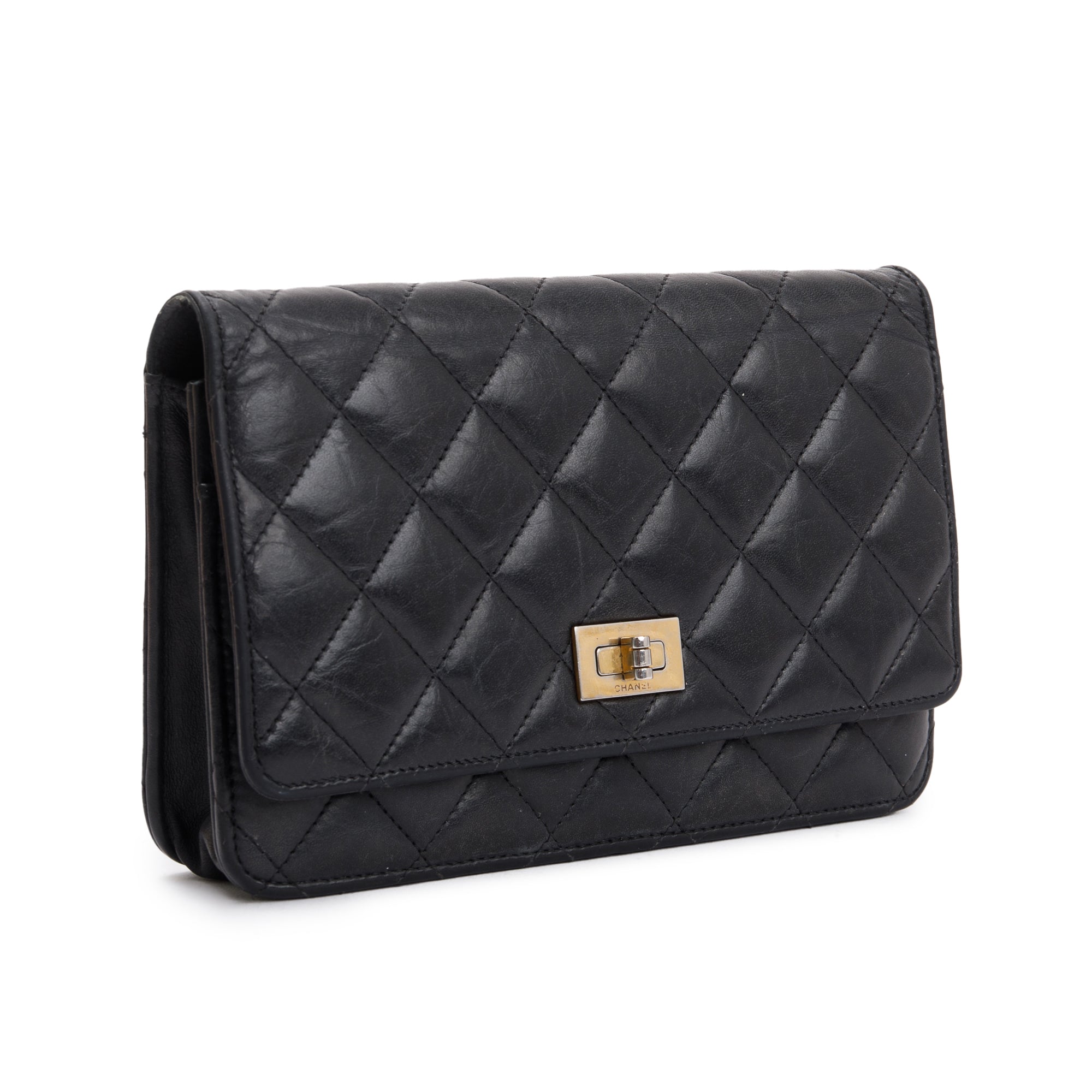 Chanel Black Aged Calfskin Leather Reissue Wallet on Chain w/ Box, Receipt & Authenticity Card