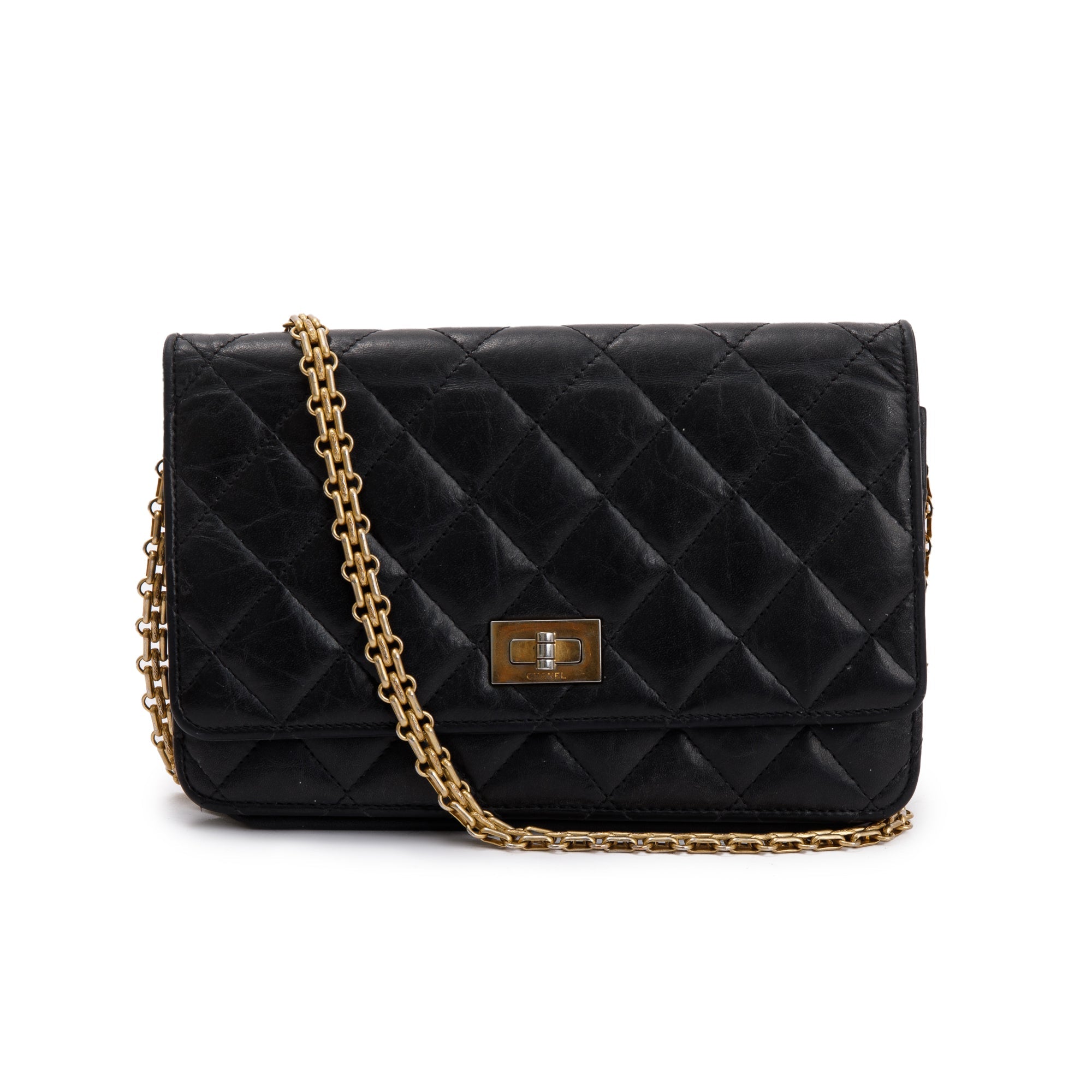 Chanel Black Aged Calfskin Leather Reissue Wallet on Chain w/ Box, Receipt & Authenticity Card