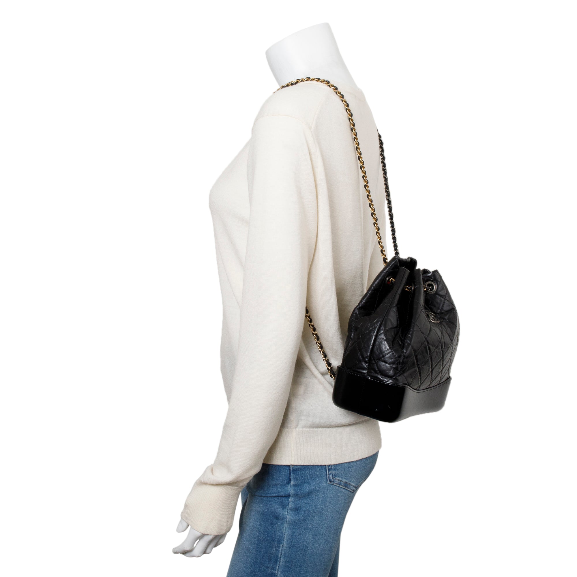 Chanel Black Aged Calfskin Leather Small Gabrielle Backpack w/ Authenticity Card