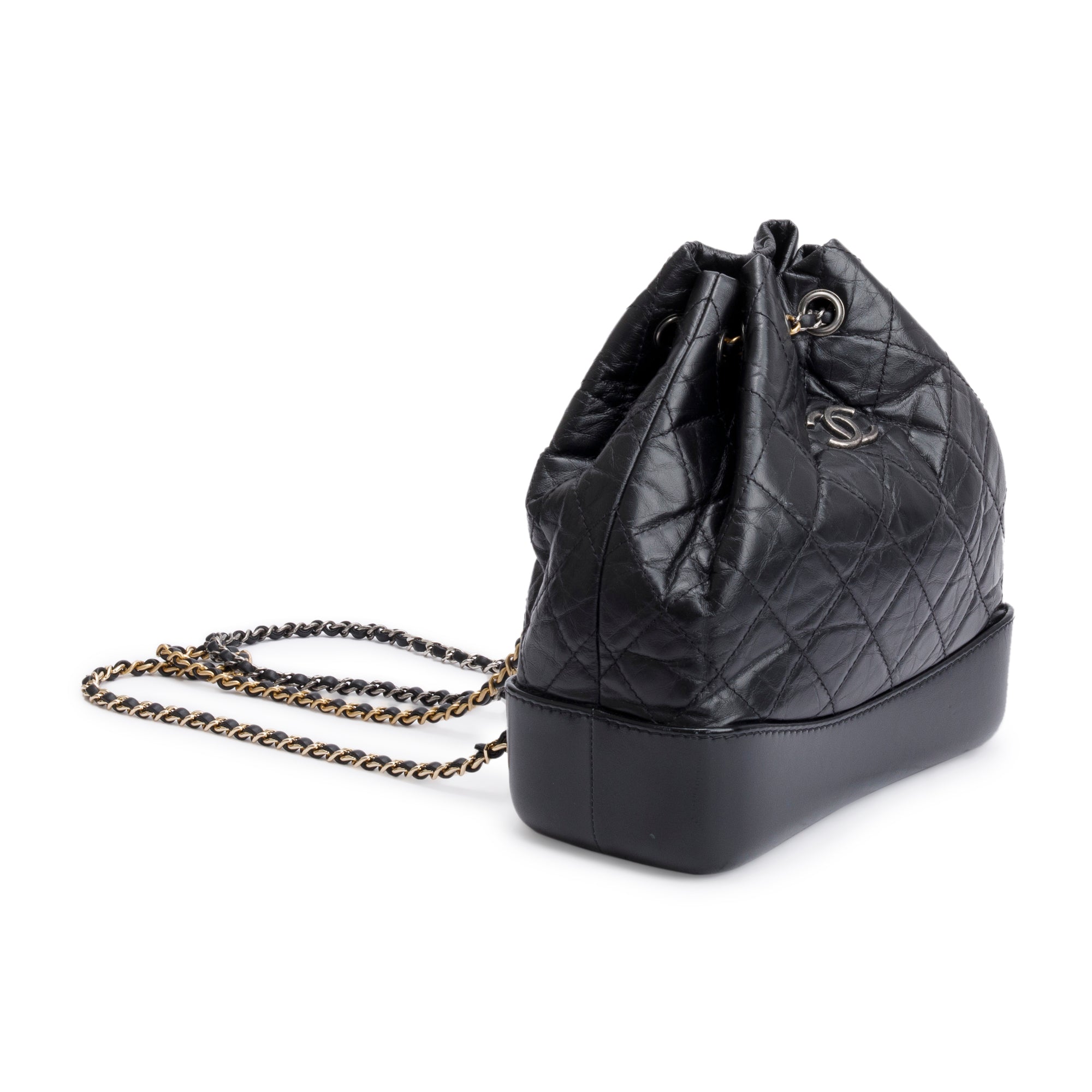 Chanel Black Aged Calfskin Leather Small Gabrielle Backpack w/ Authenticity Card