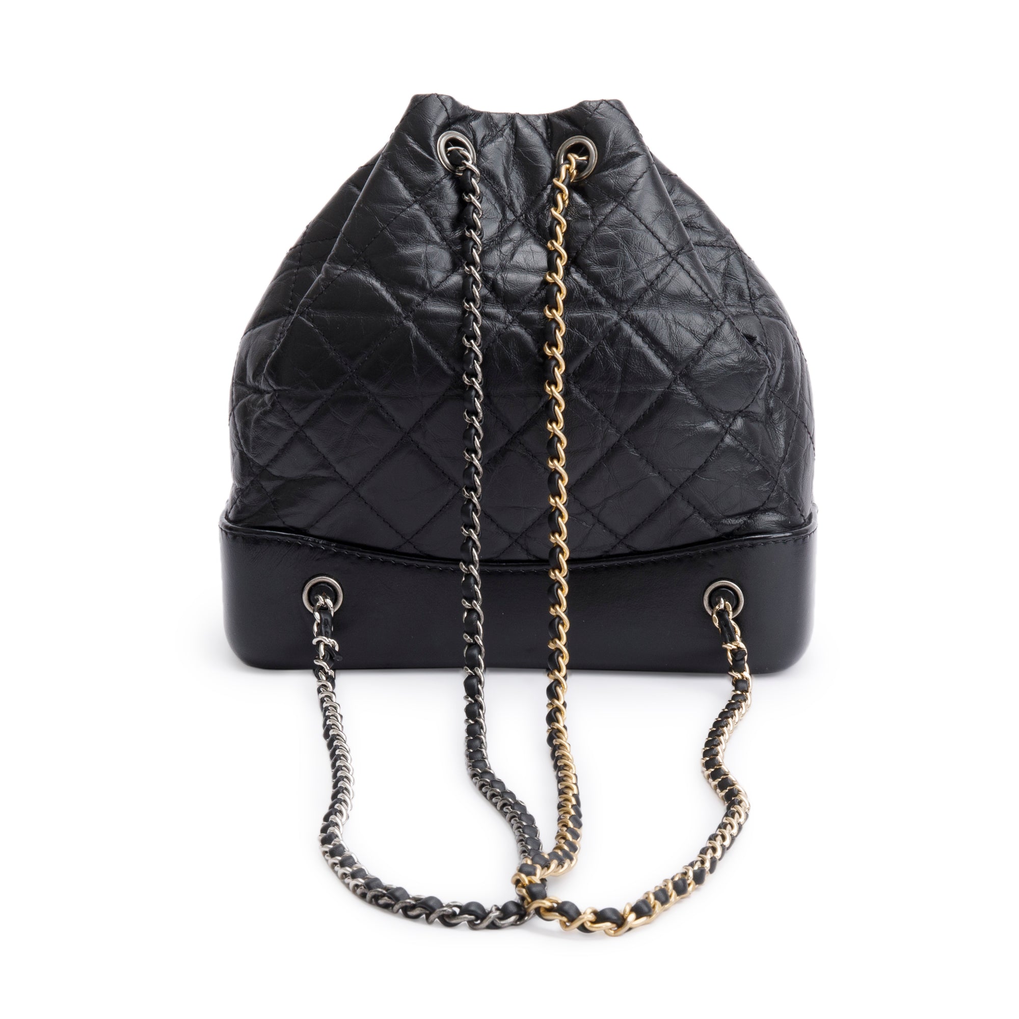 Chanel Black Aged Calfskin Leather Small Gabrielle Backpack w/ Authenticity Card