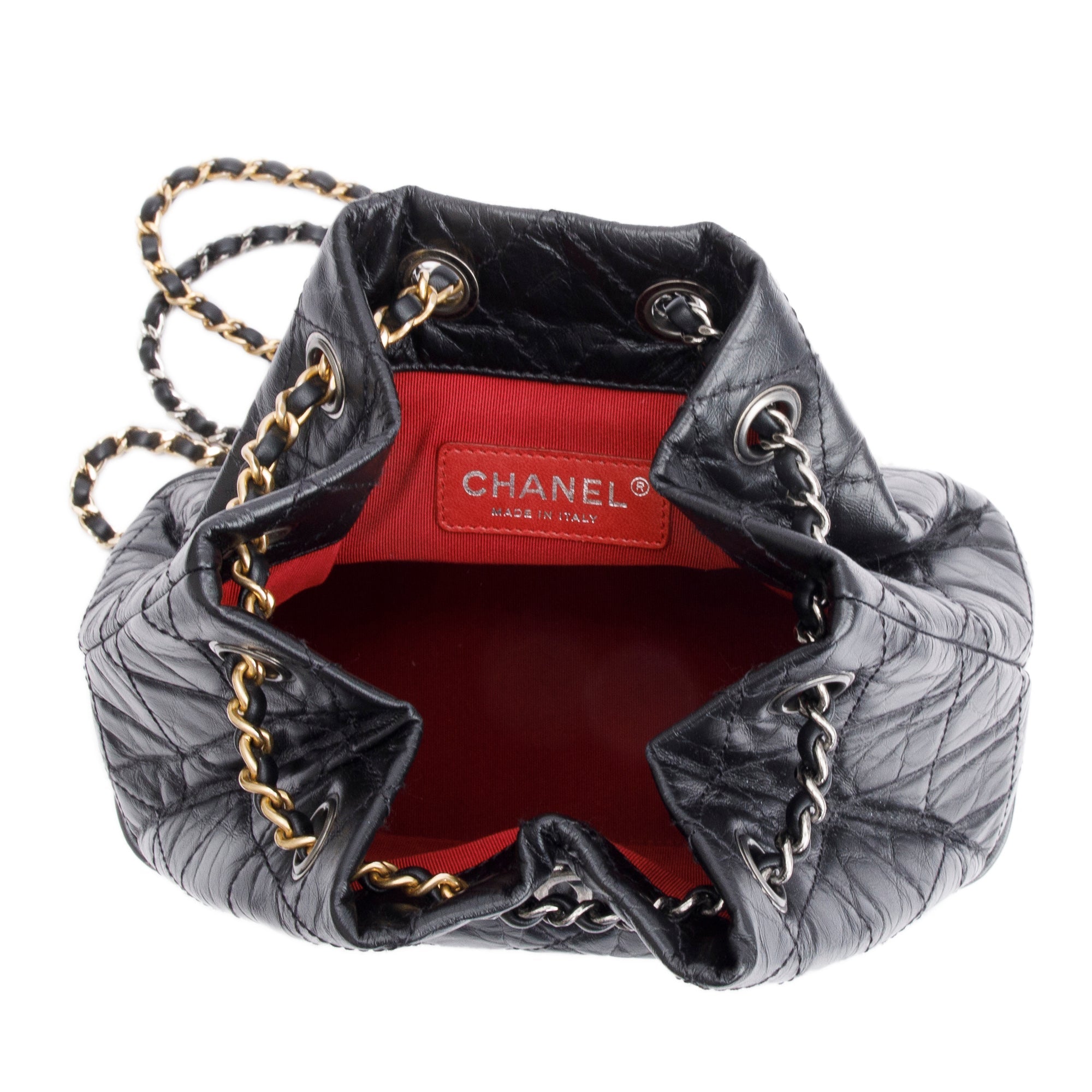 Chanel Black Aged Calfskin Leather Small Gabrielle Backpack w/ Authenticity Card