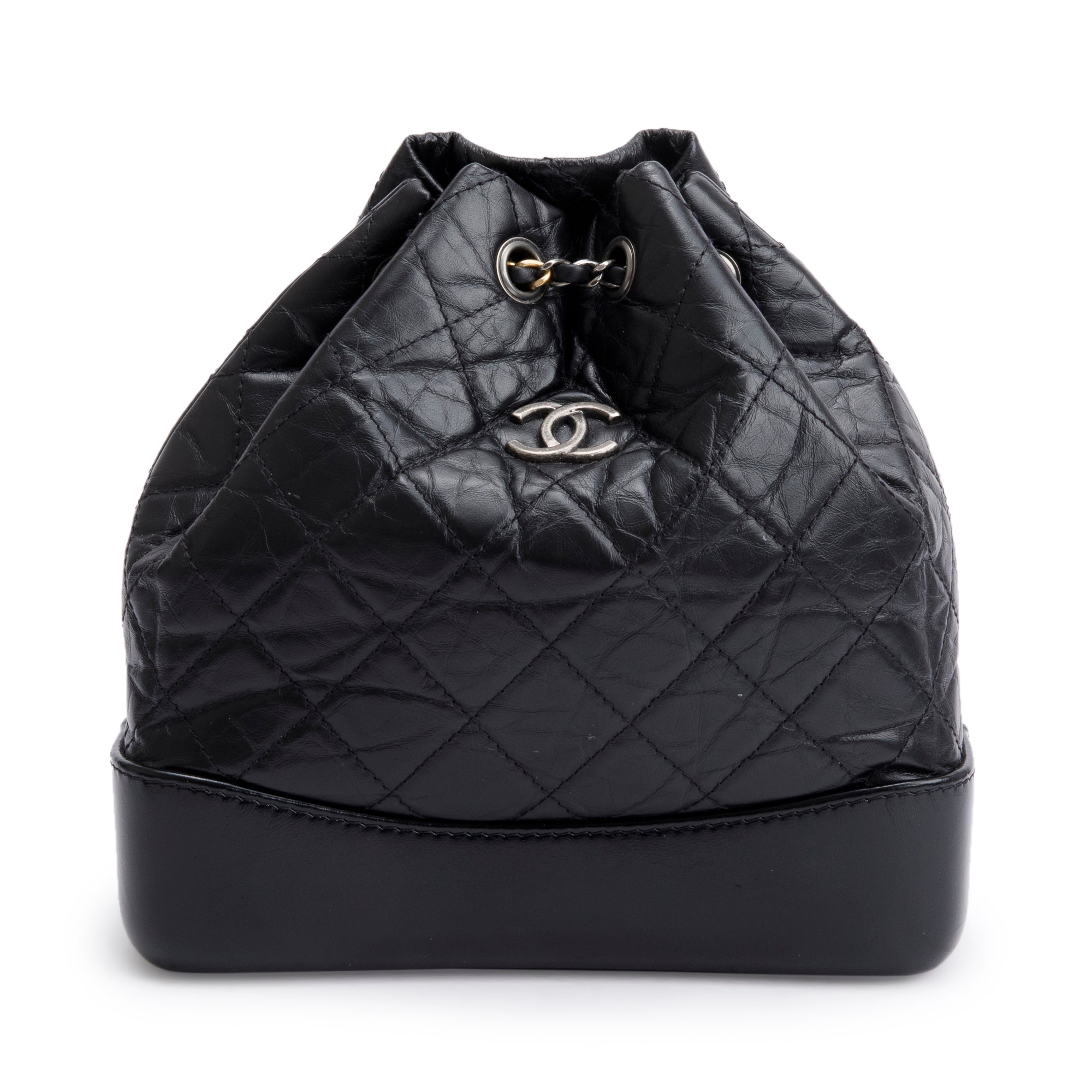 Chanel Black Aged Calfskin Leather Small Gabrielle Backpack w/ Authenticity Card