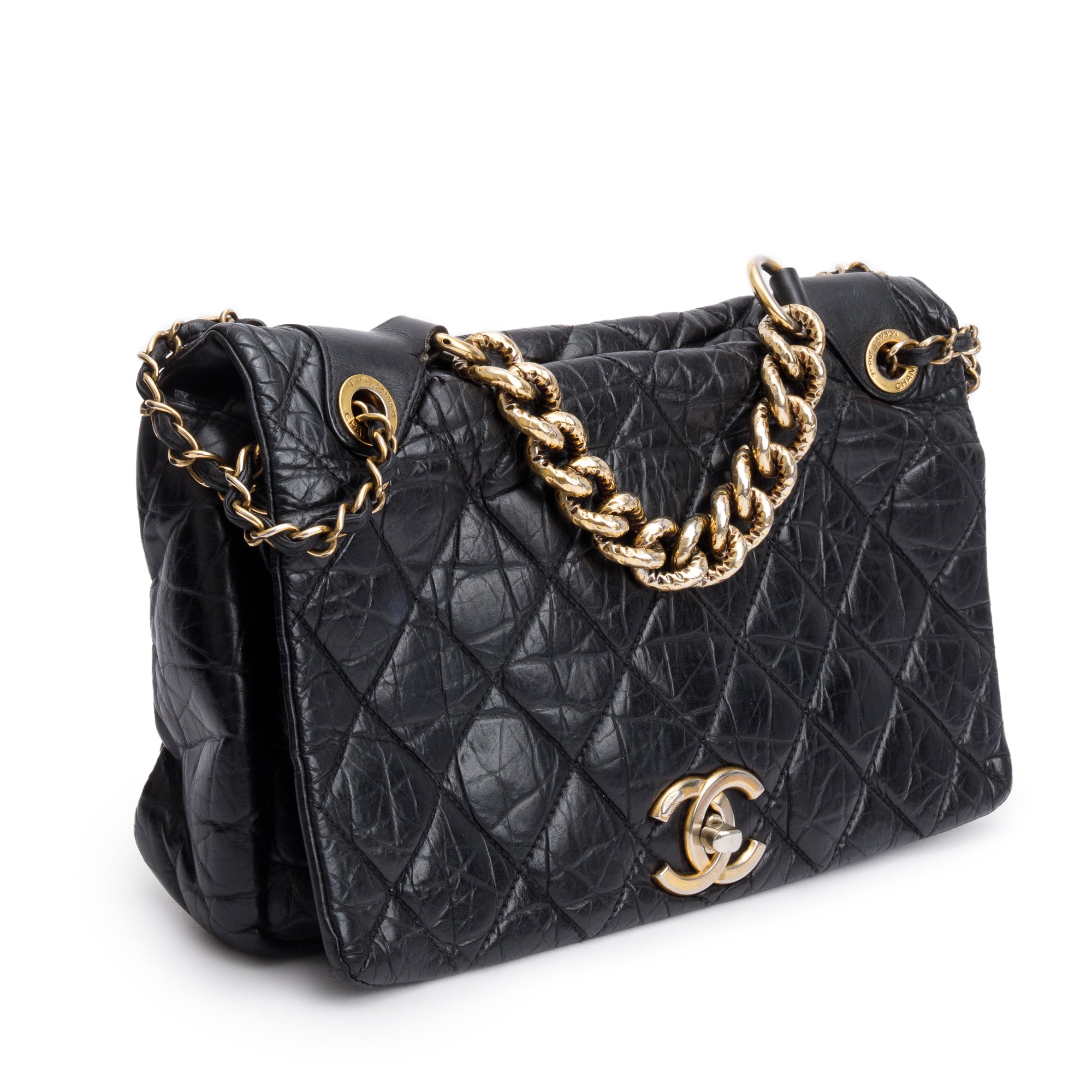 Chanel Black Aged Calfskin Leather Small Pondicherry Flap Bag