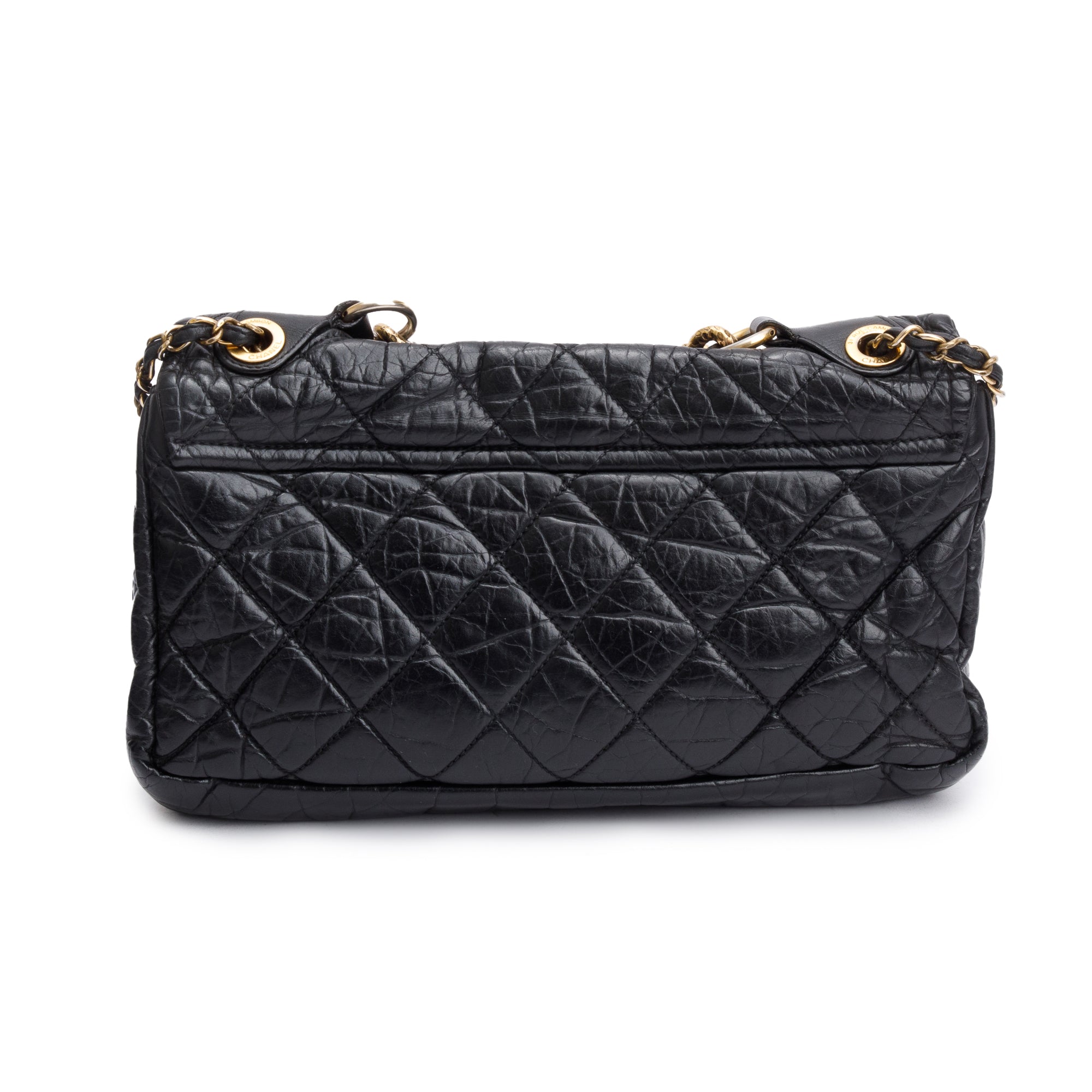 Chanel Black Aged Calfskin Leather Small Pondicherry Flap Bag