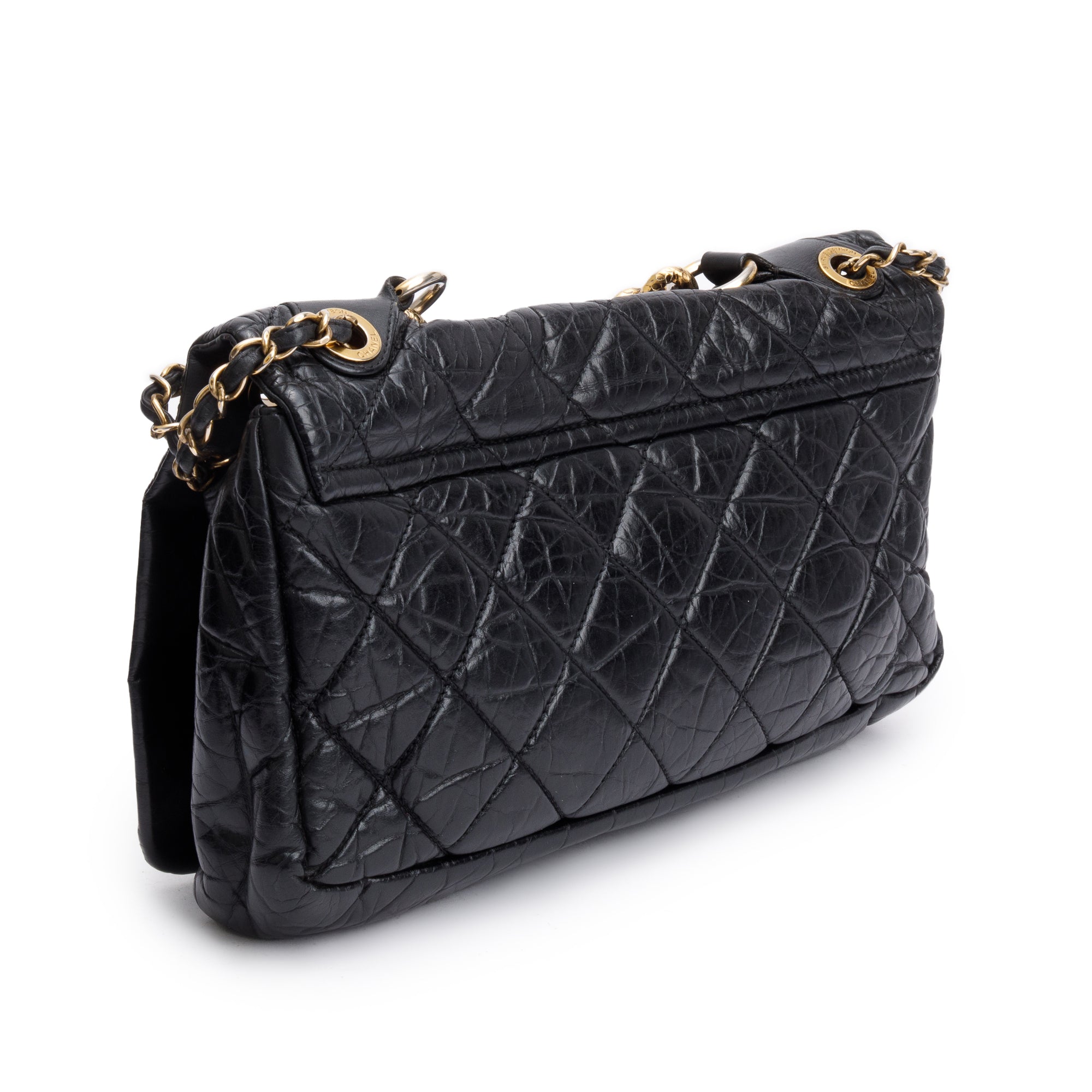 Chanel Black Aged Calfskin Leather Small Pondicherry Flap Bag