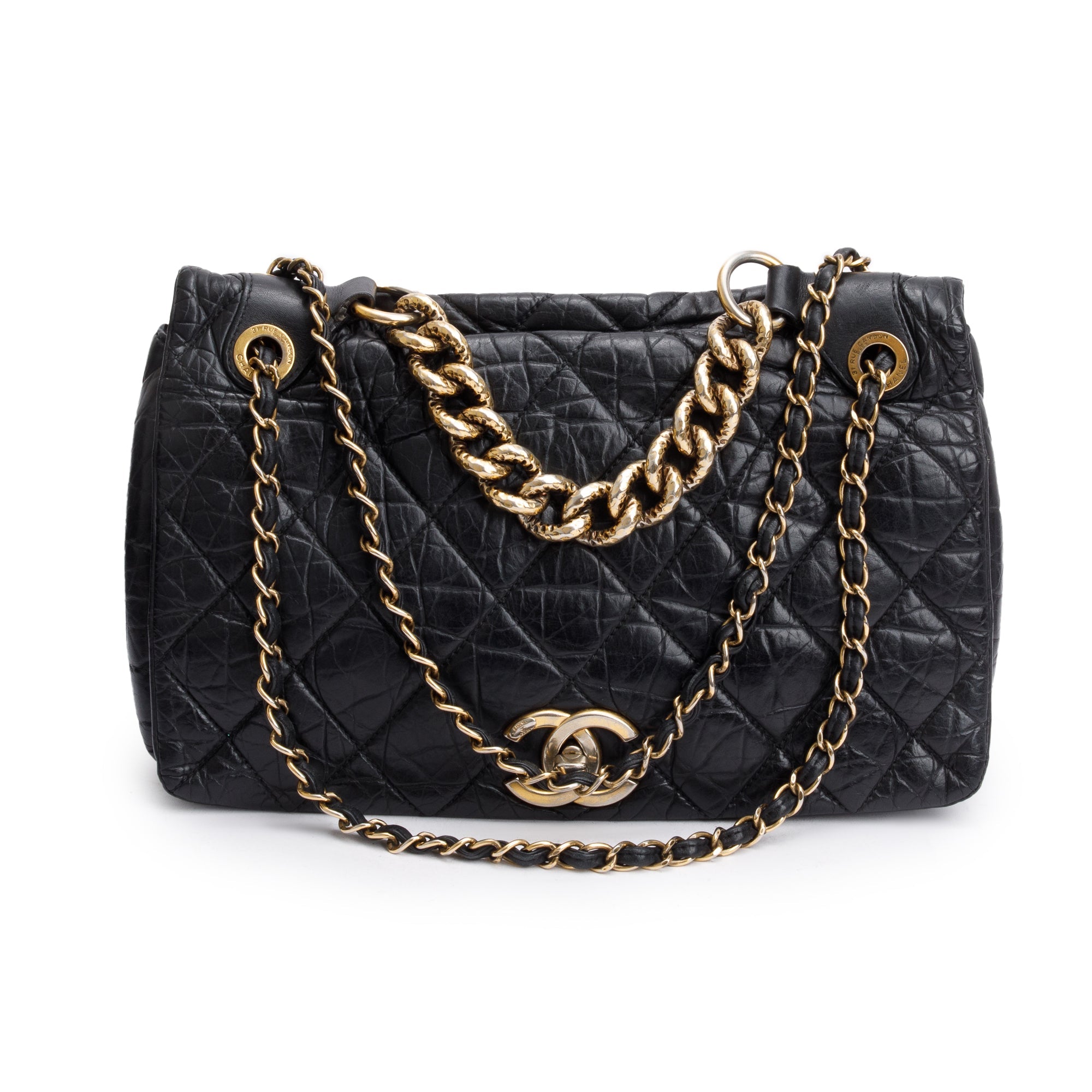 Chanel Black Aged Calfskin Leather Small Pondicherry Flap Bag