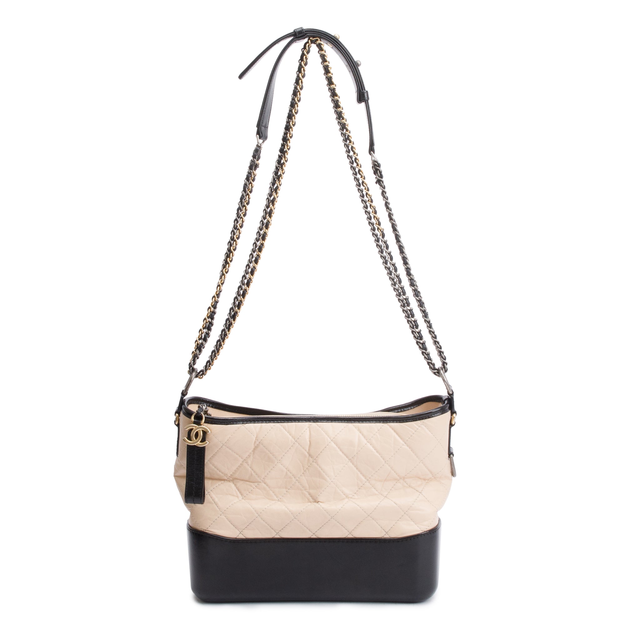 Chanel Black & Beige Aged Calfskin Leather Medium Gabrielle Hobo