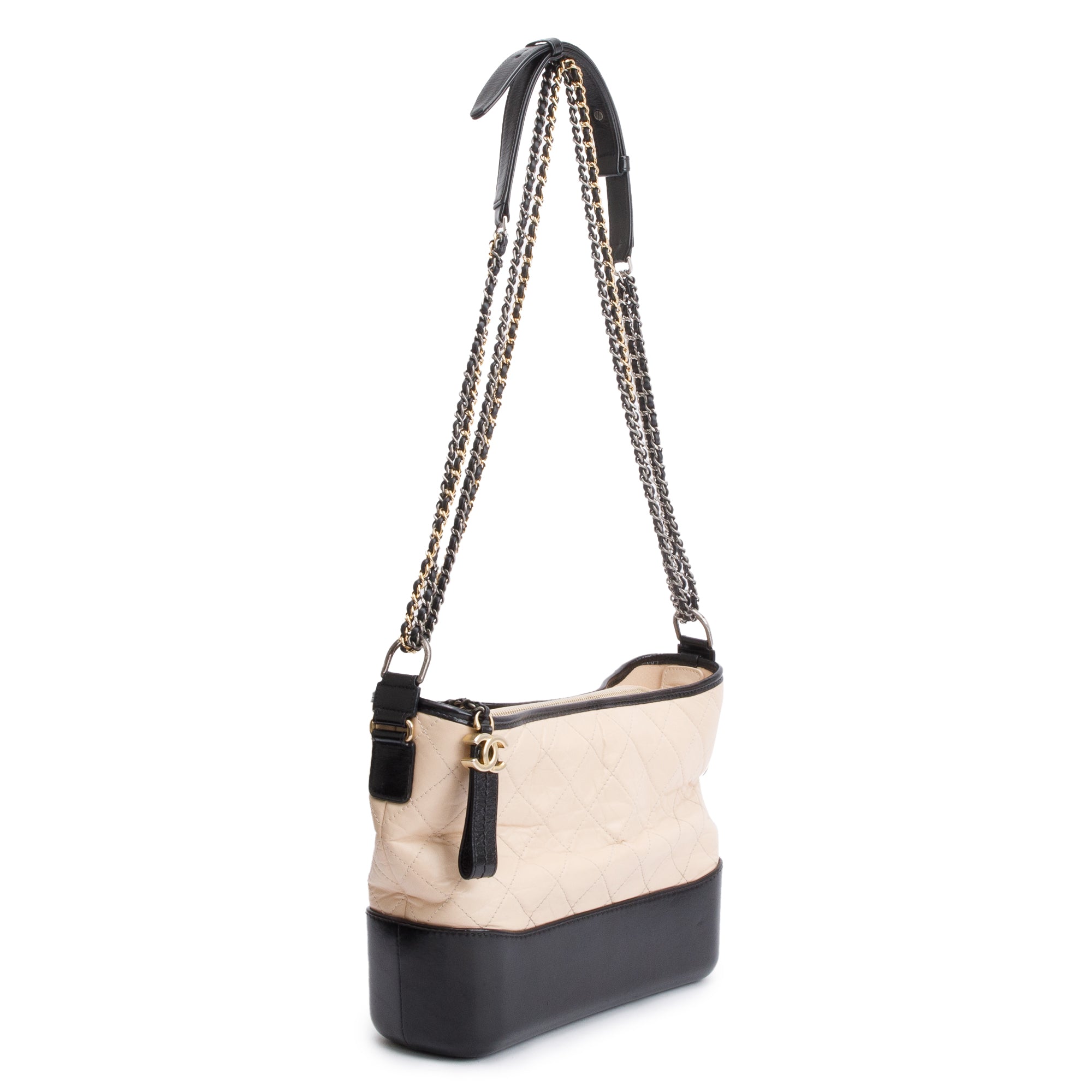 Chanel Black & Beige Aged Calfskin Leather Medium Gabrielle Hobo