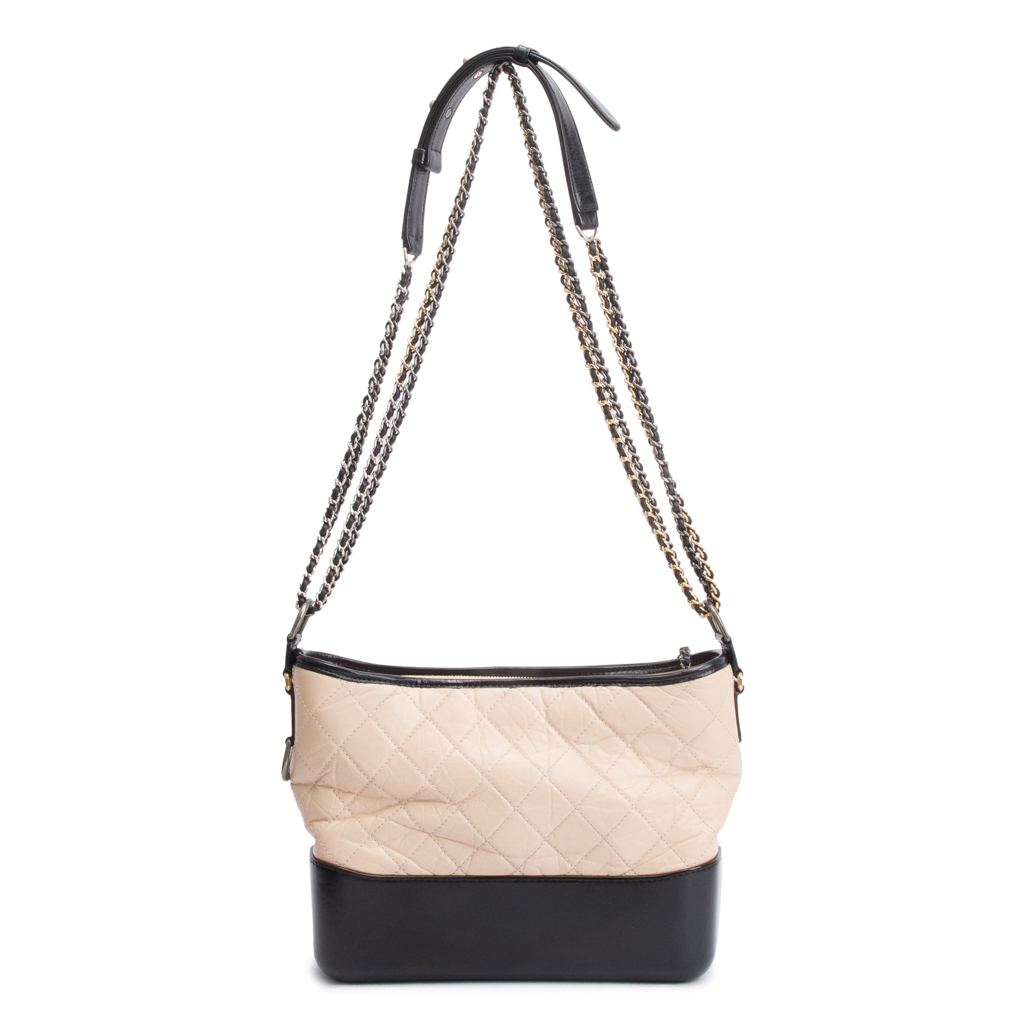 Chanel Black & Beige Aged Calfskin Leather Medium Gabrielle Hobo