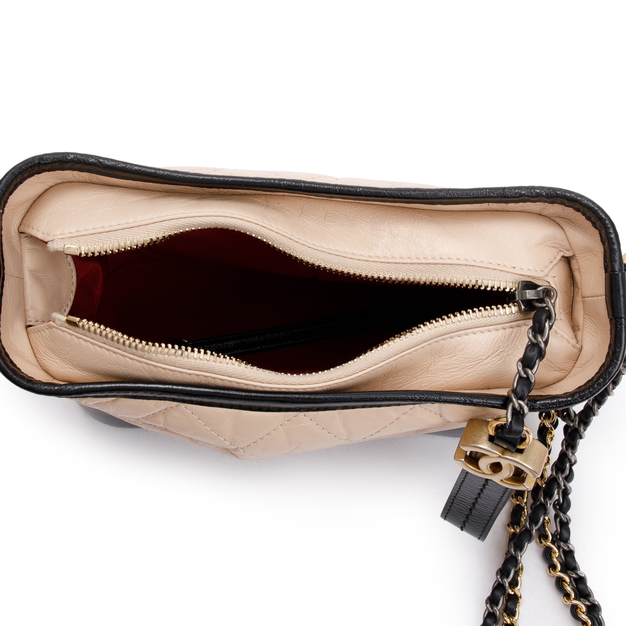 Chanel Black & Beige Aged Calfskin Leather Small Gabrielle Hobo