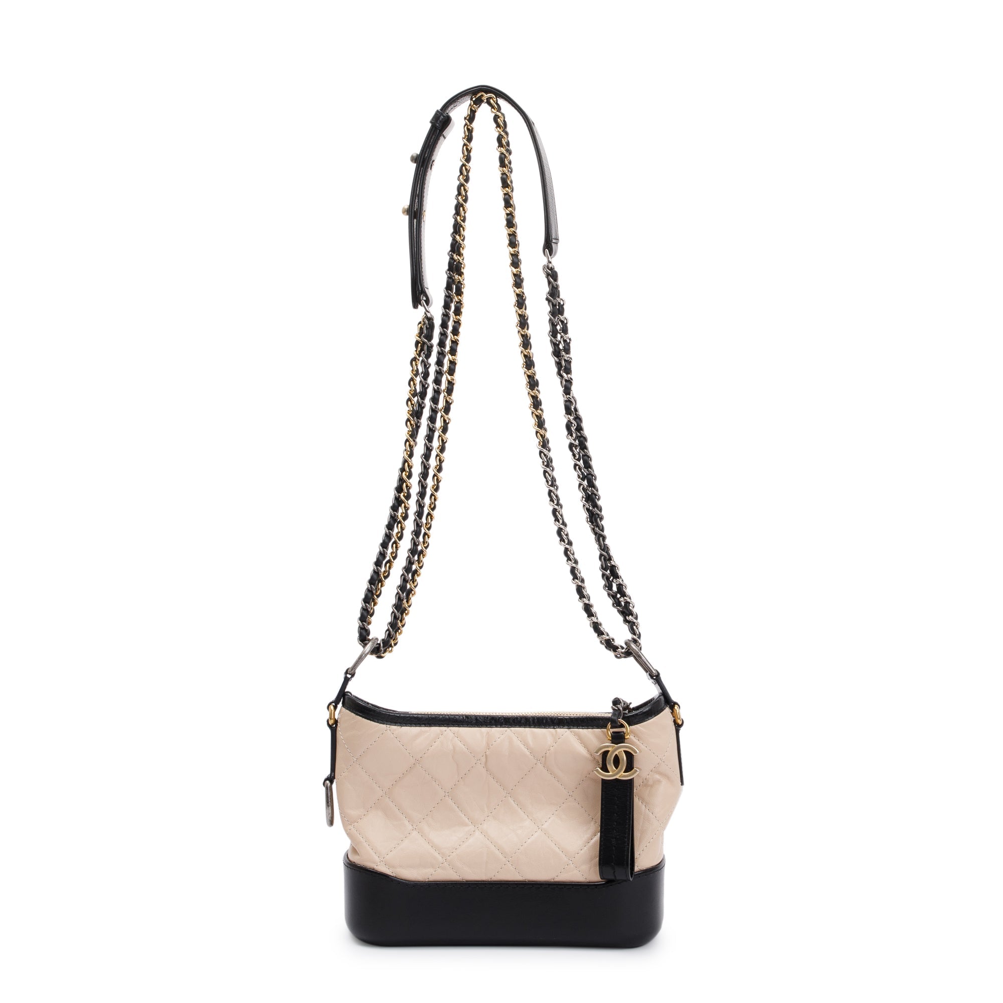 Chanel Black & Beige Aged Calfskin Leather Small Gabrielle Hobo