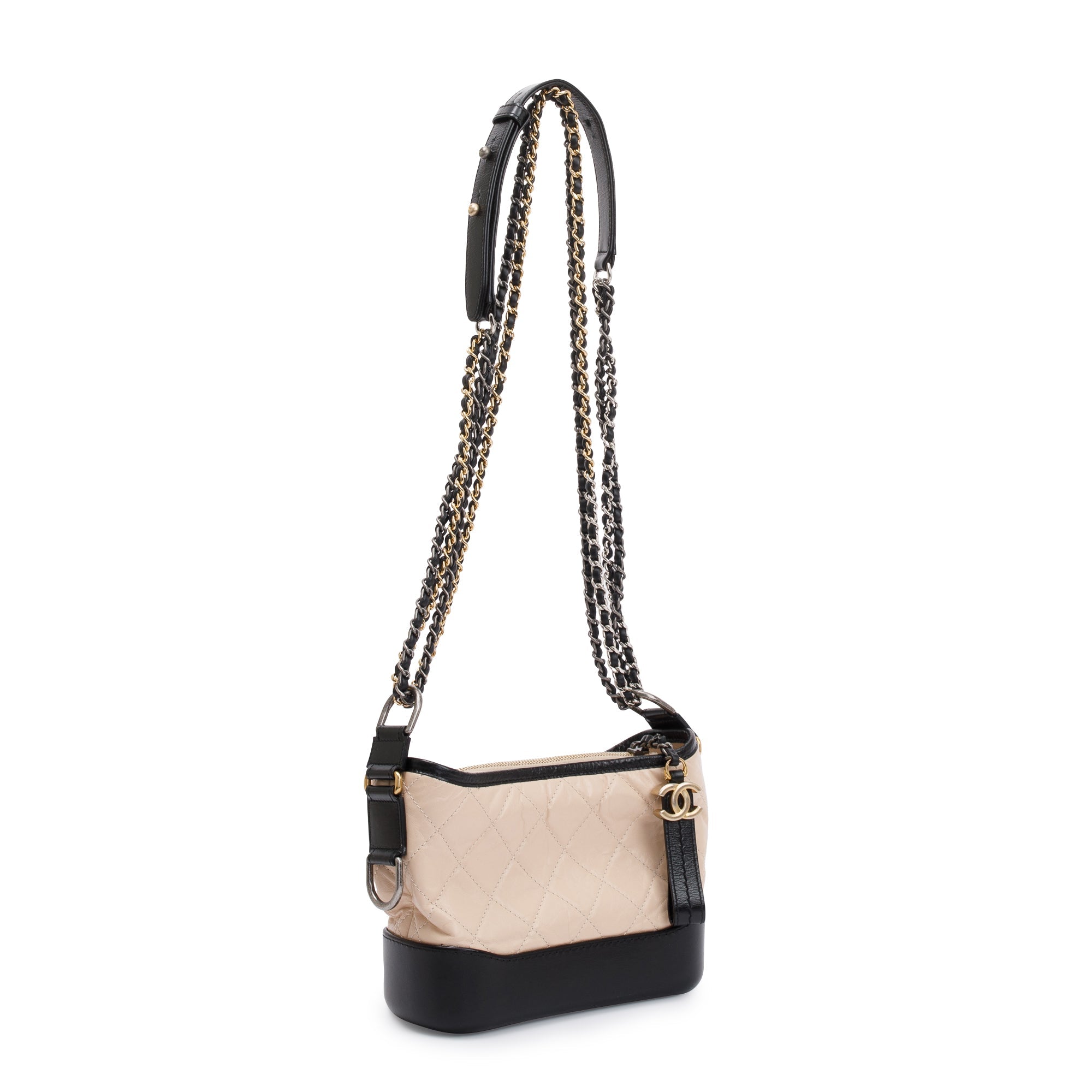 Chanel Black & Beige Aged Calfskin Leather Small Gabrielle Hobo