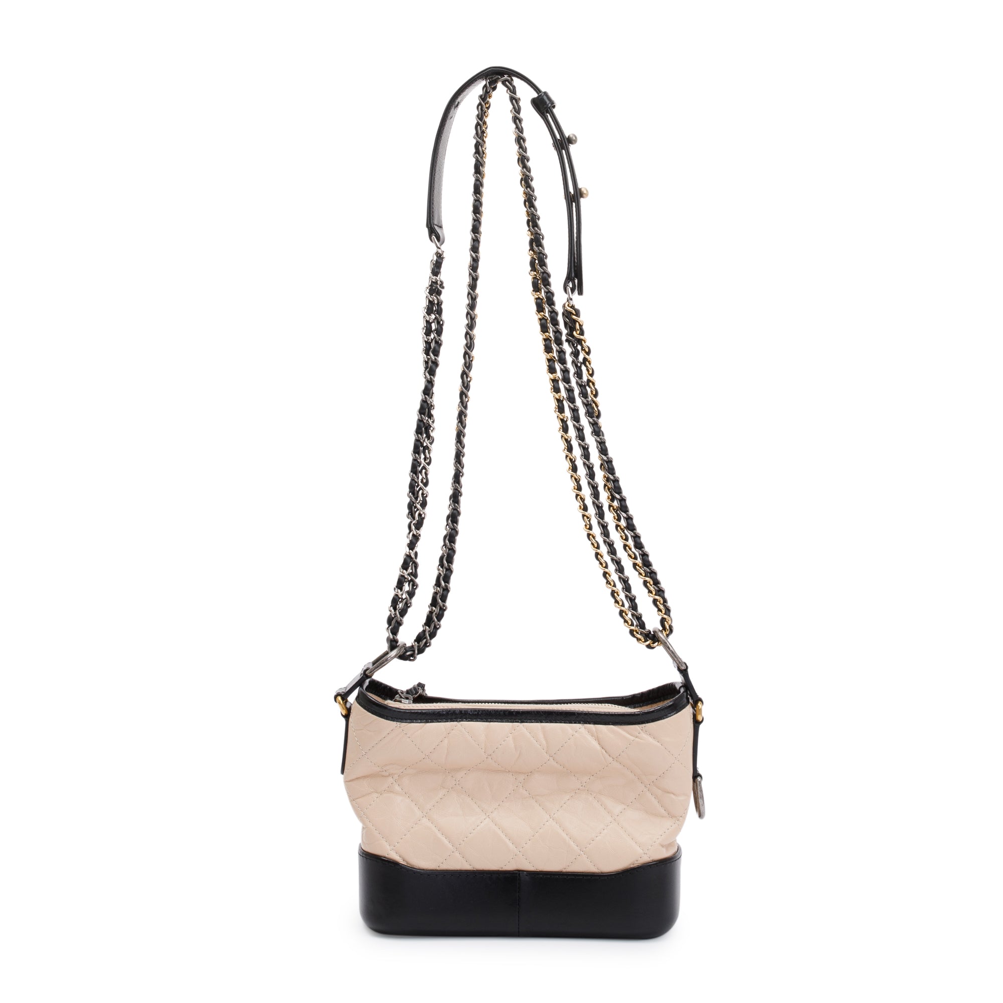 Chanel Black & Beige Aged Calfskin Leather Small Gabrielle Hobo