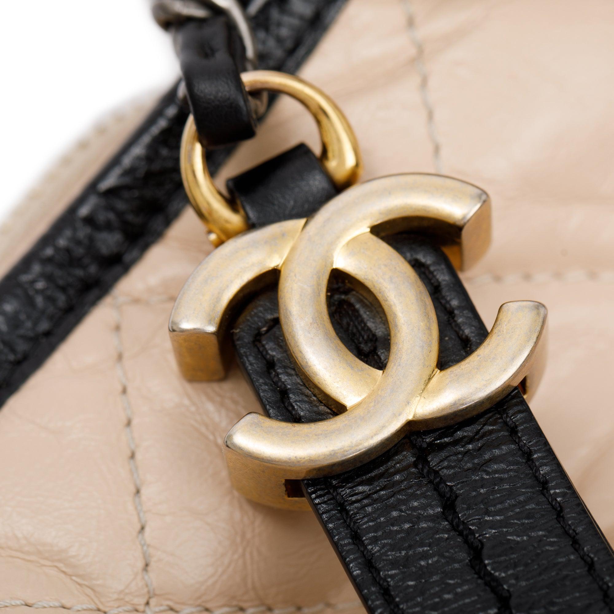 Chanel Black & Beige Aged Calfskin Leather Small Gabrielle Hobo
