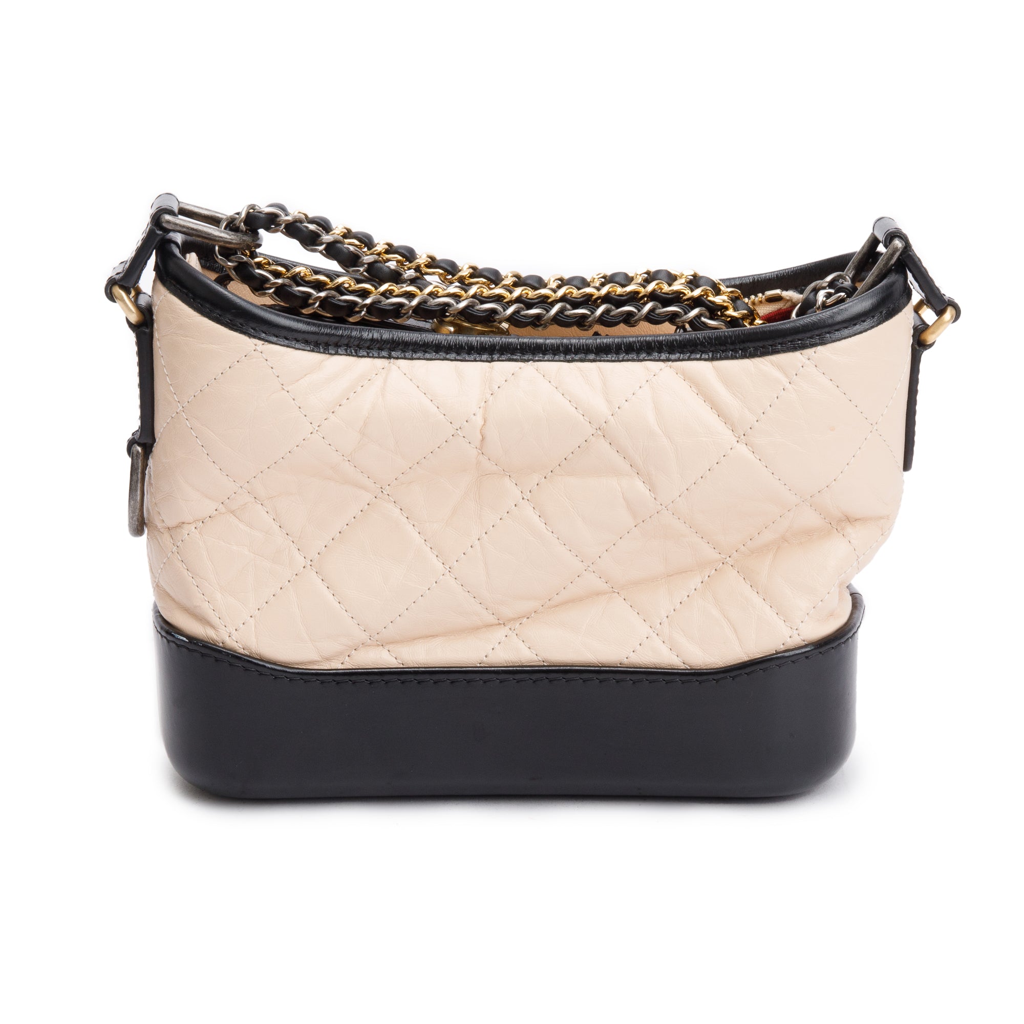 Chanel Black & Beige Aged Calfskin Leather Small Gabrielle Hobo w/ Authenticity Card