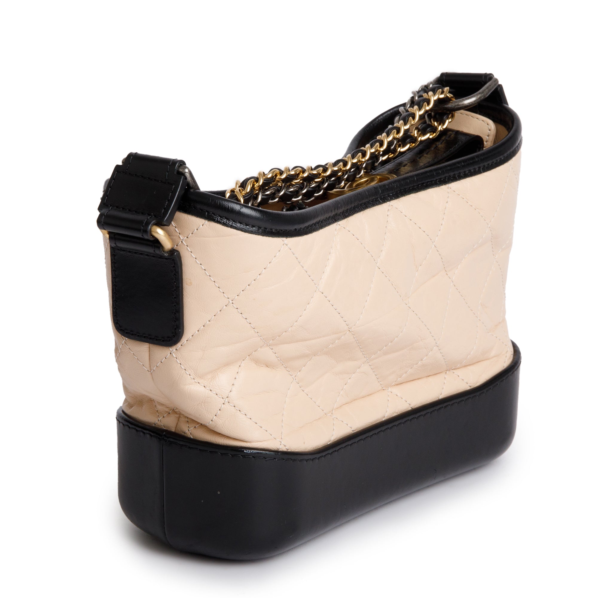 Chanel Black & Beige Aged Calfskin Leather Small Gabrielle Hobo w/ Authenticity Card