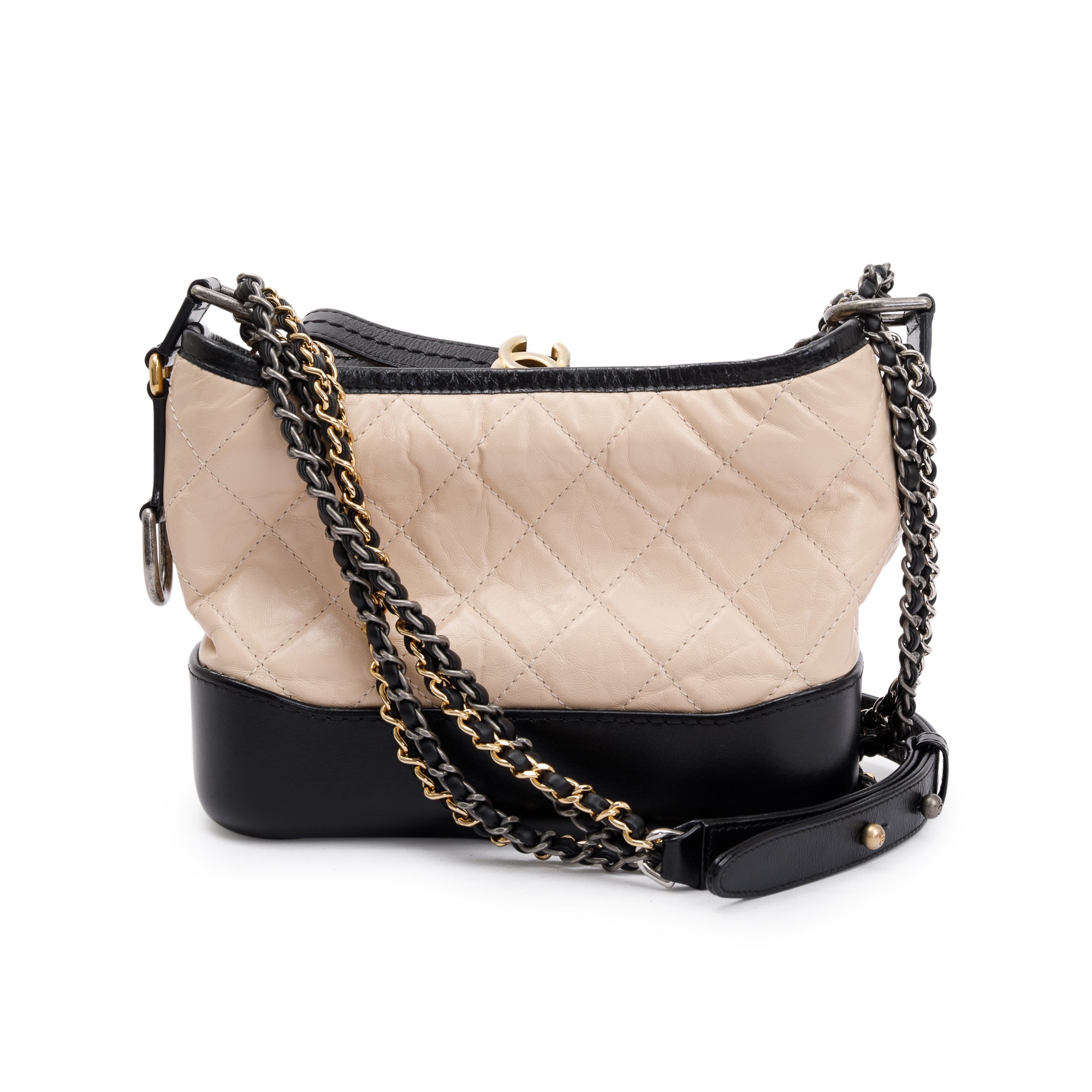 Chanel Black & Beige Aged Calfskin Leather Small Gabrielle Hobo