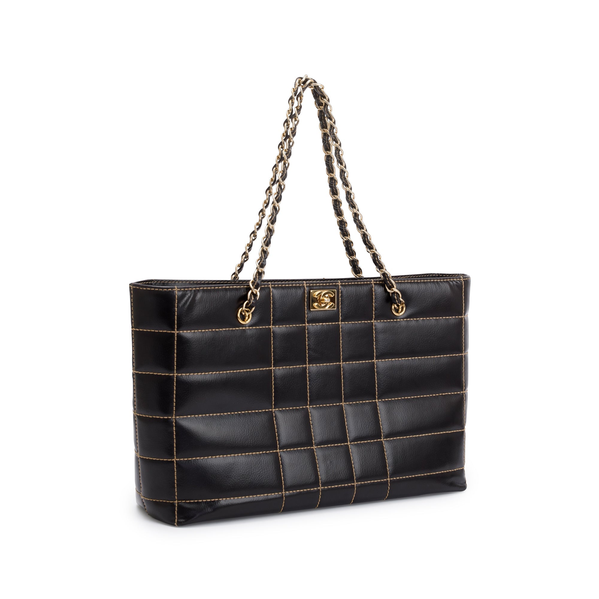 Chanel Black Cafskin Leather Wild Stitch Choco Bar Tote