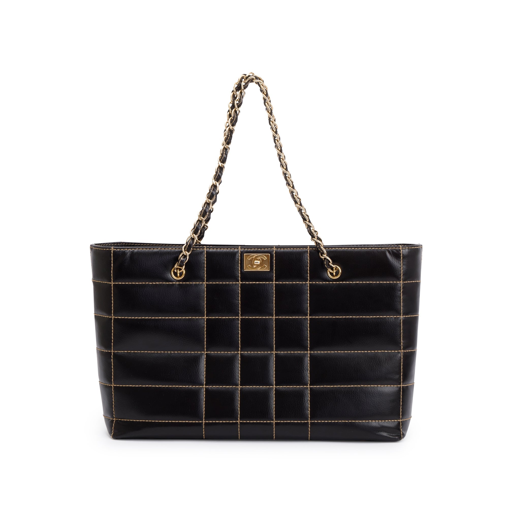 Chanel Black Cafskin Leather Wild Stitch Choco Bar Tote