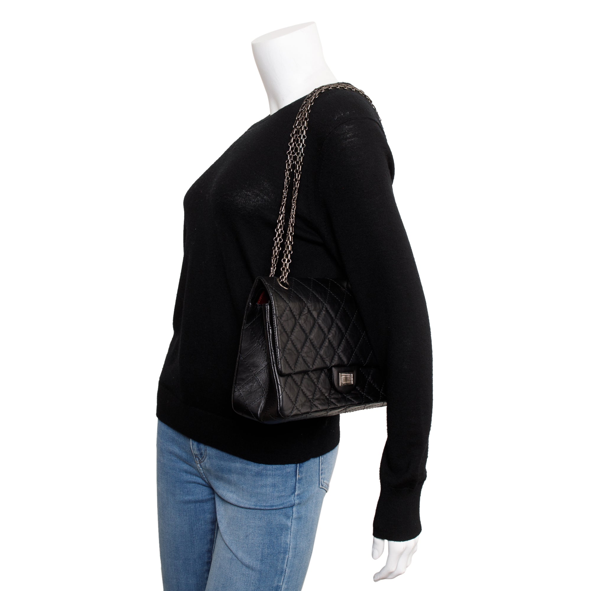 Chanel Black Calfskin Leather 2.55 Reissue 226 Double Flap Bag