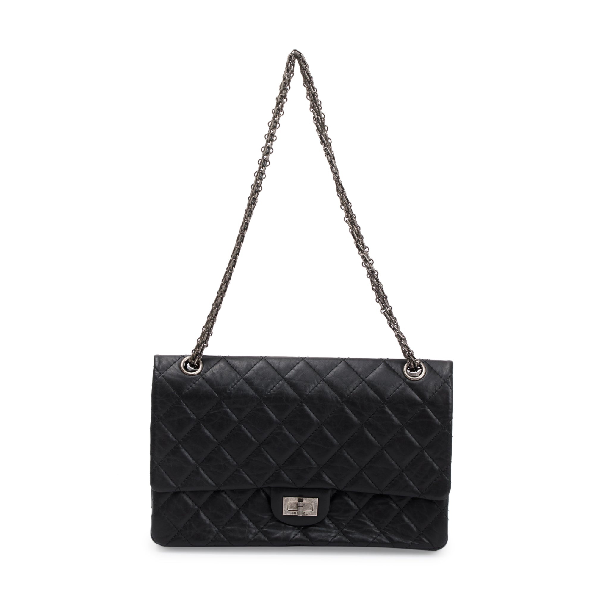 Chanel Black Calfskin Leather 2.55 Reissue 226 Double Flap Bag