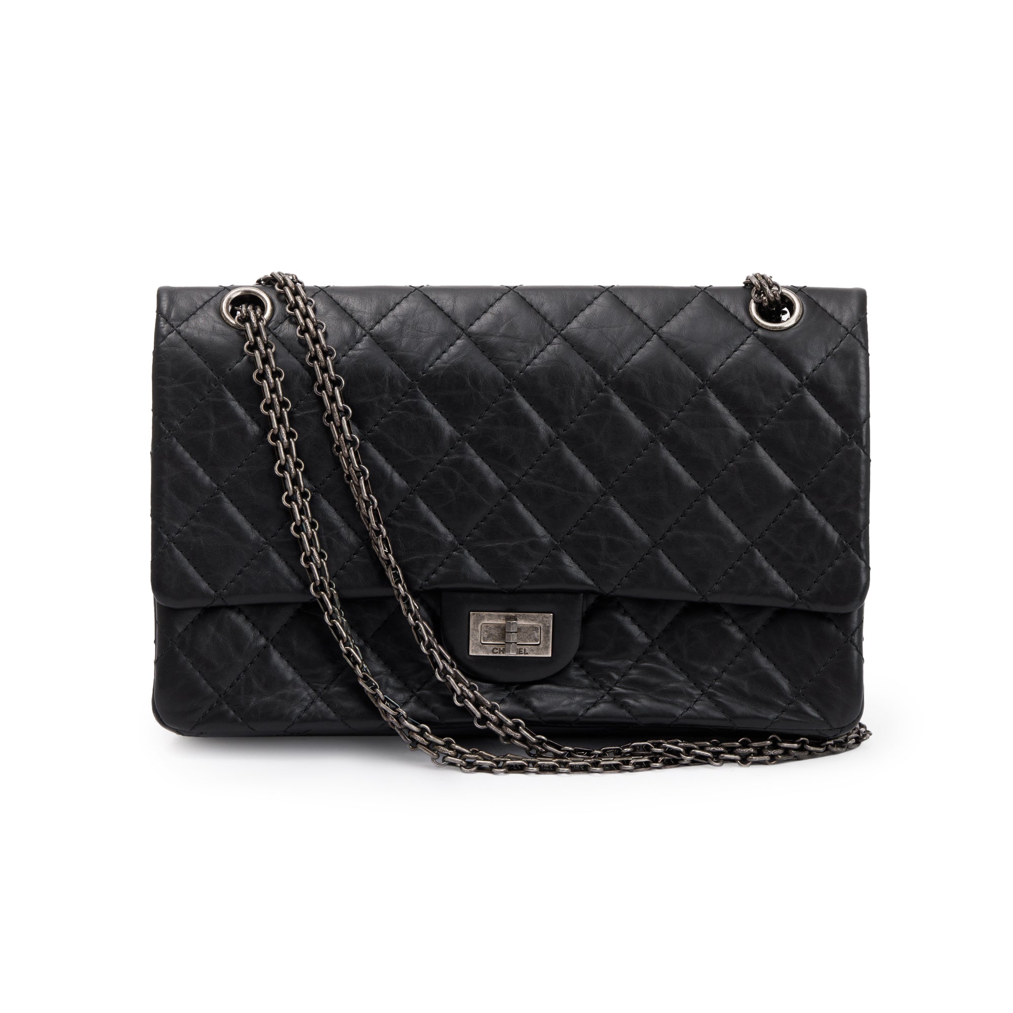 Chanel Black Calfskin Leather 2.55 Reissue 226 Double Flap Bag
