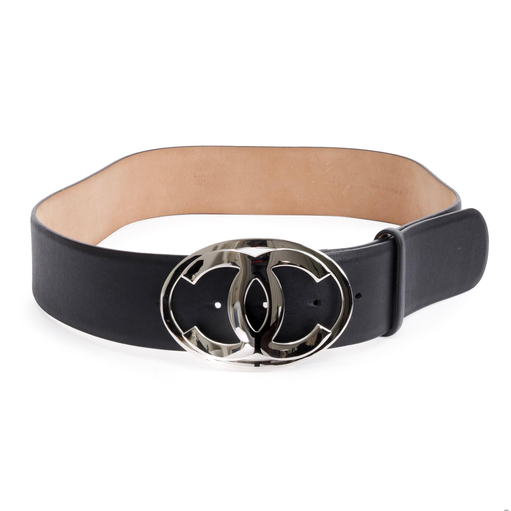 Chanel Black Calfskin Leather CC Logo Belt