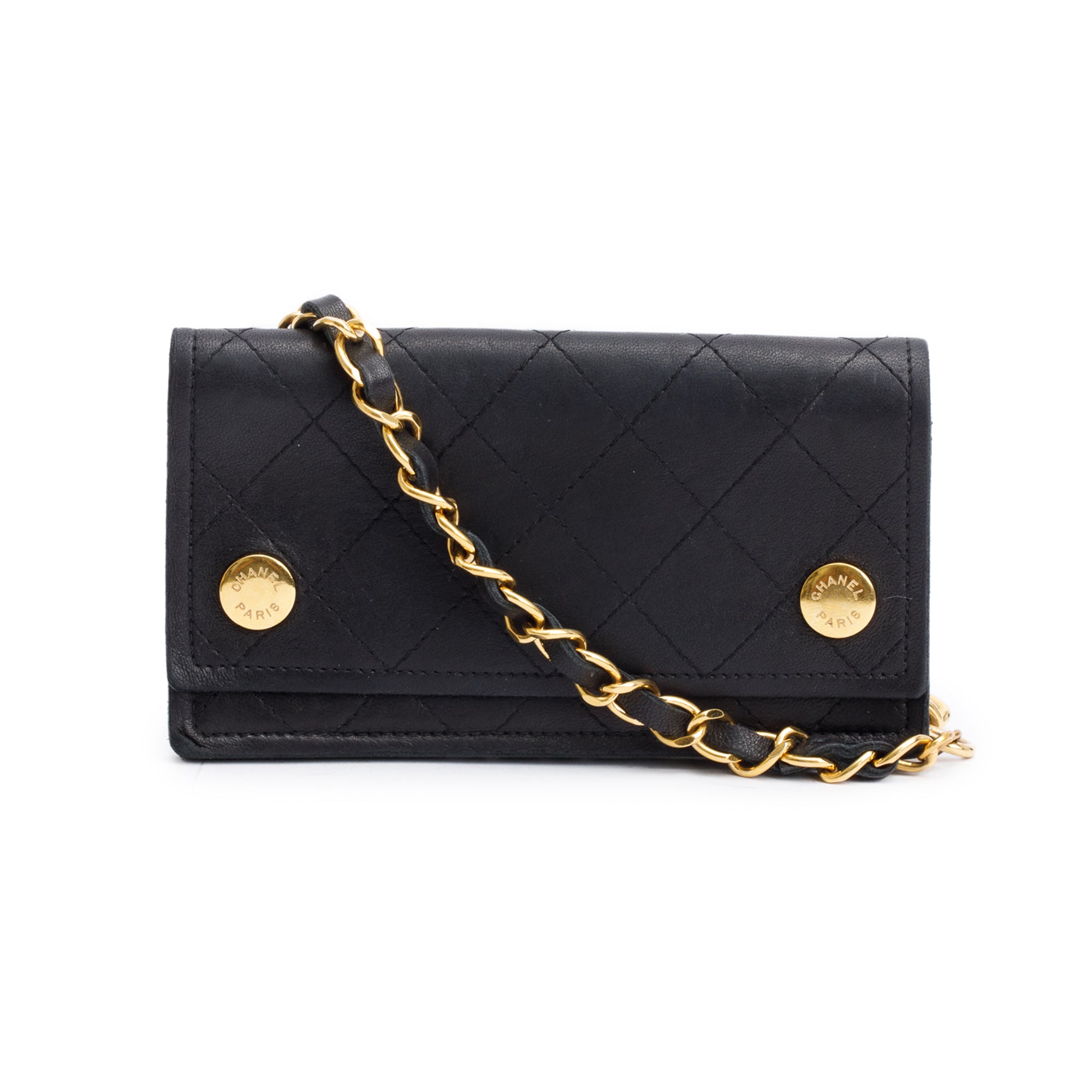 Chanel Black Calfskin Leather CC Logo Chain Bi-Fold Wallet w/ Box