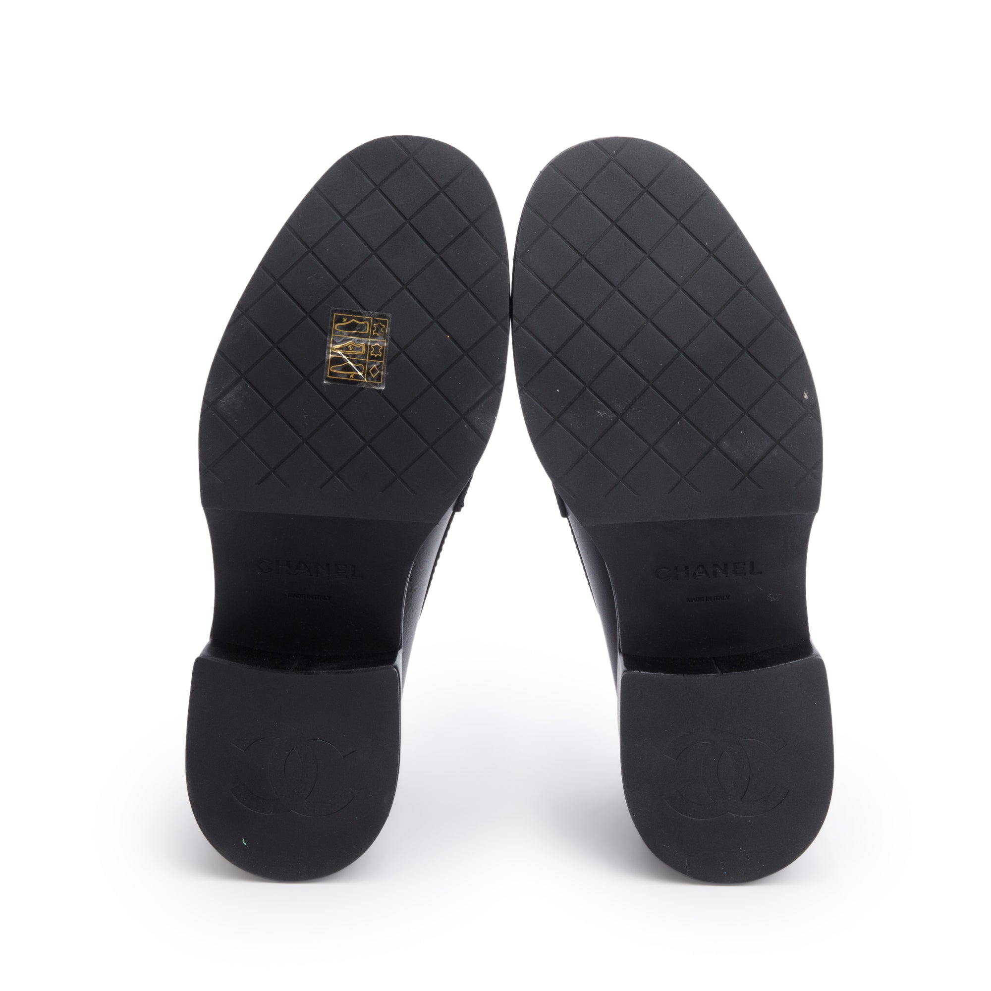 Chanel Black Calfskin Leather CC Logo Platform Loafer, Size 37