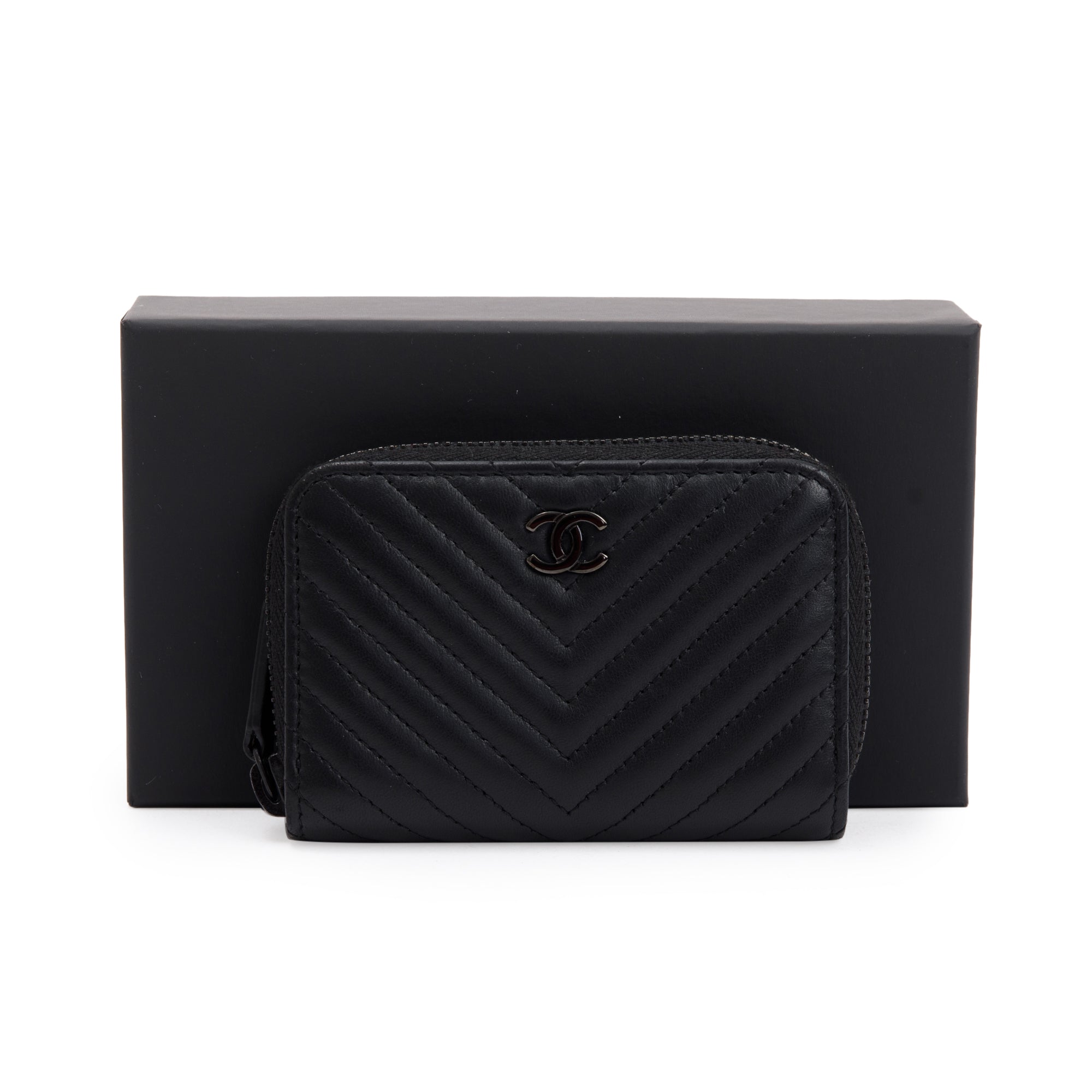 Chanel Black Calfskin Leather Classic Zipped Coin Purse w/ Box & Authenticity Card
