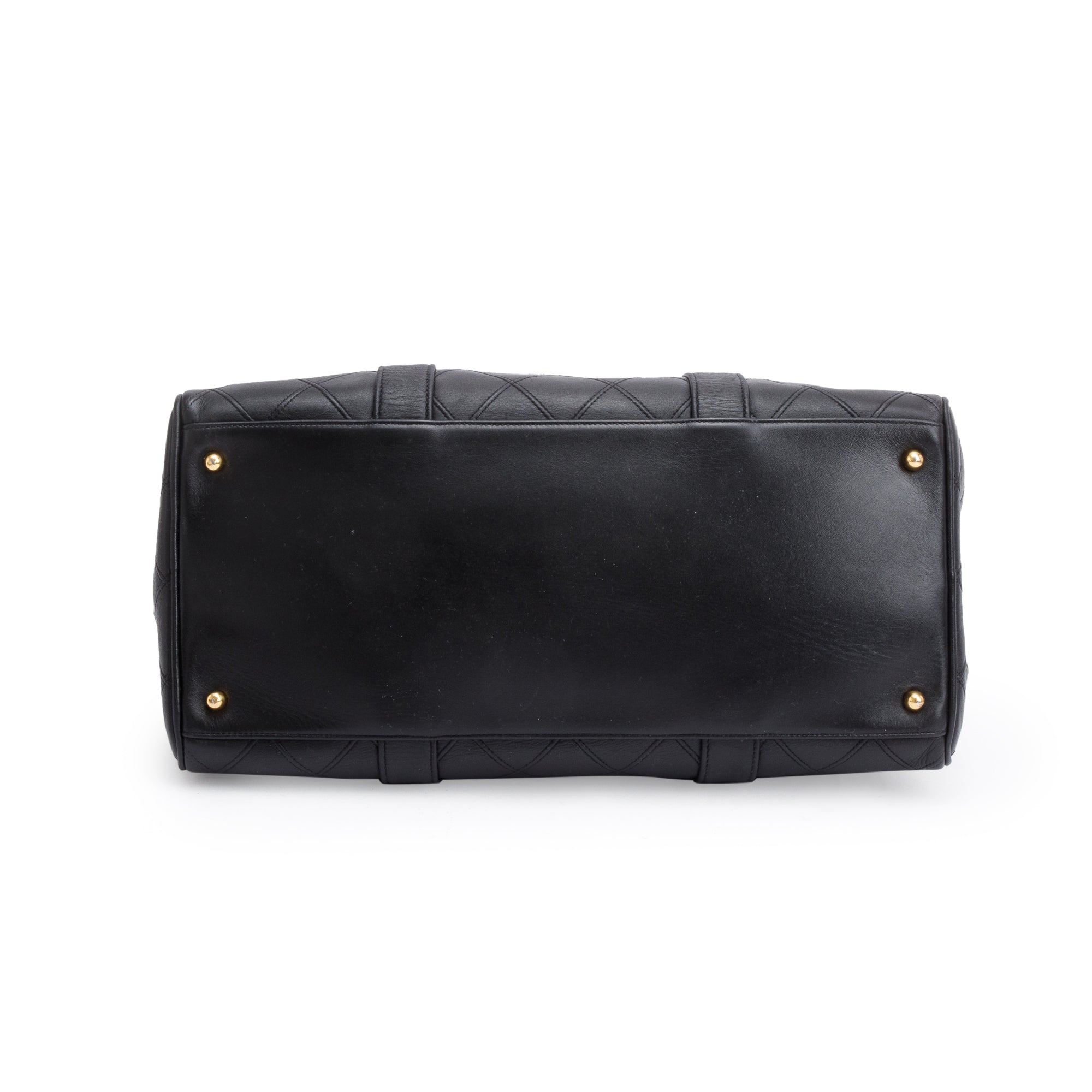 Chanel Black Calfskin Leather Diamond Stitch Boston Bag w/ Strap